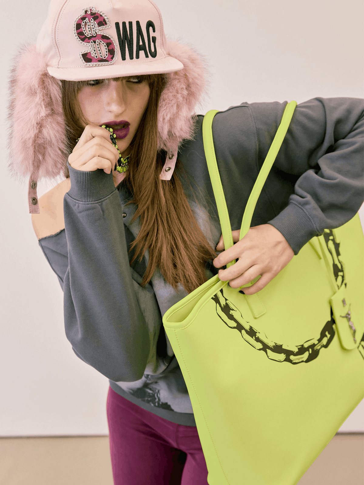 Couture Grocery Tote Bag Neon Yellow