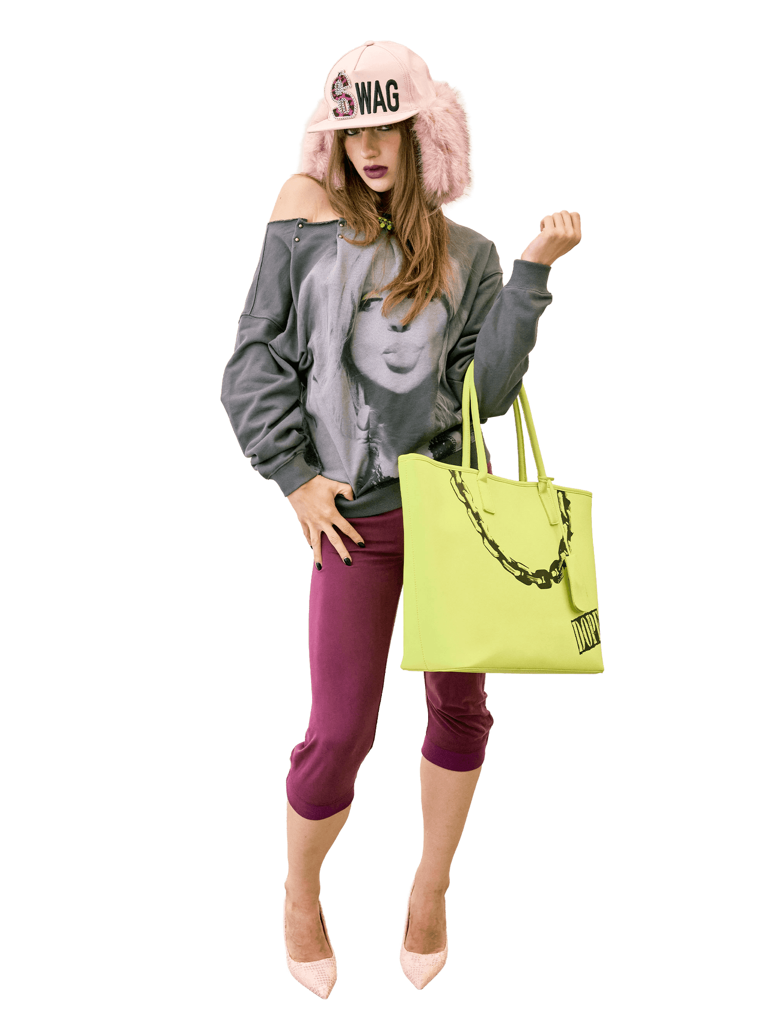 Couture Grocery Tote Bag Neon Yellow