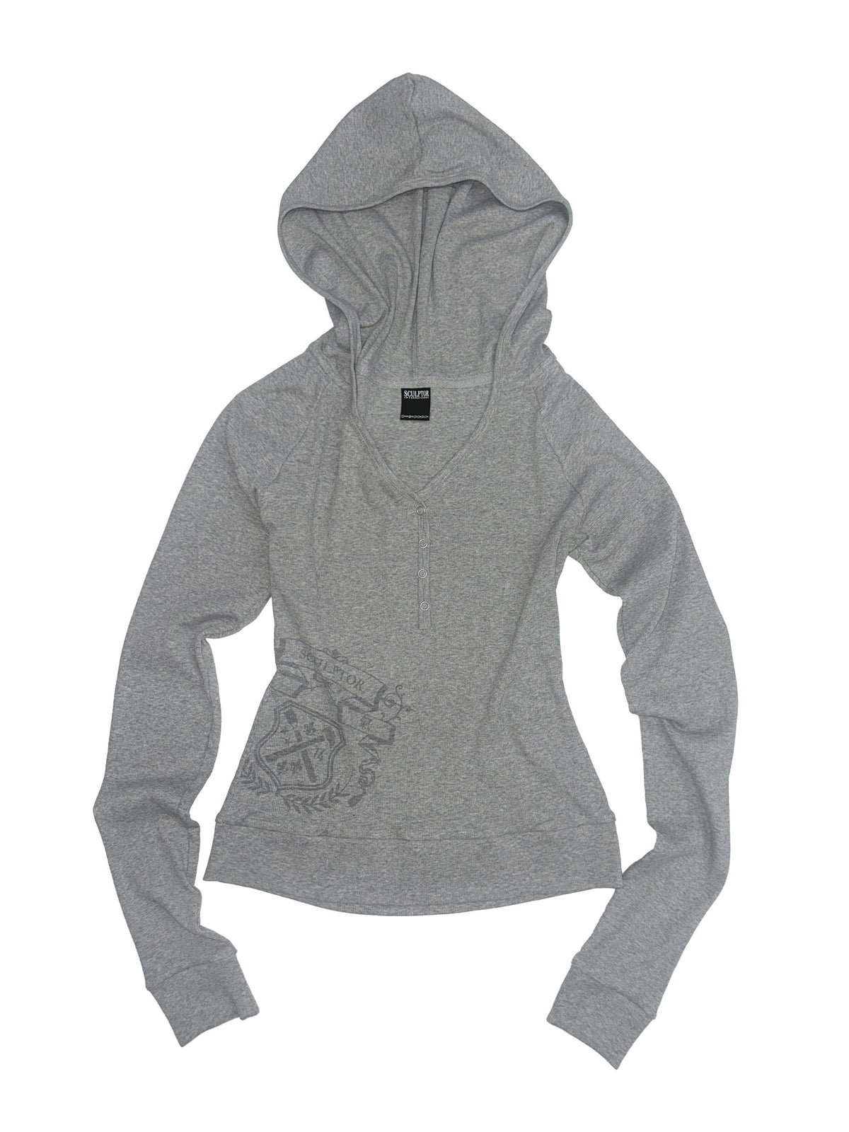 Crest Henley Hoodie Melange Gray
