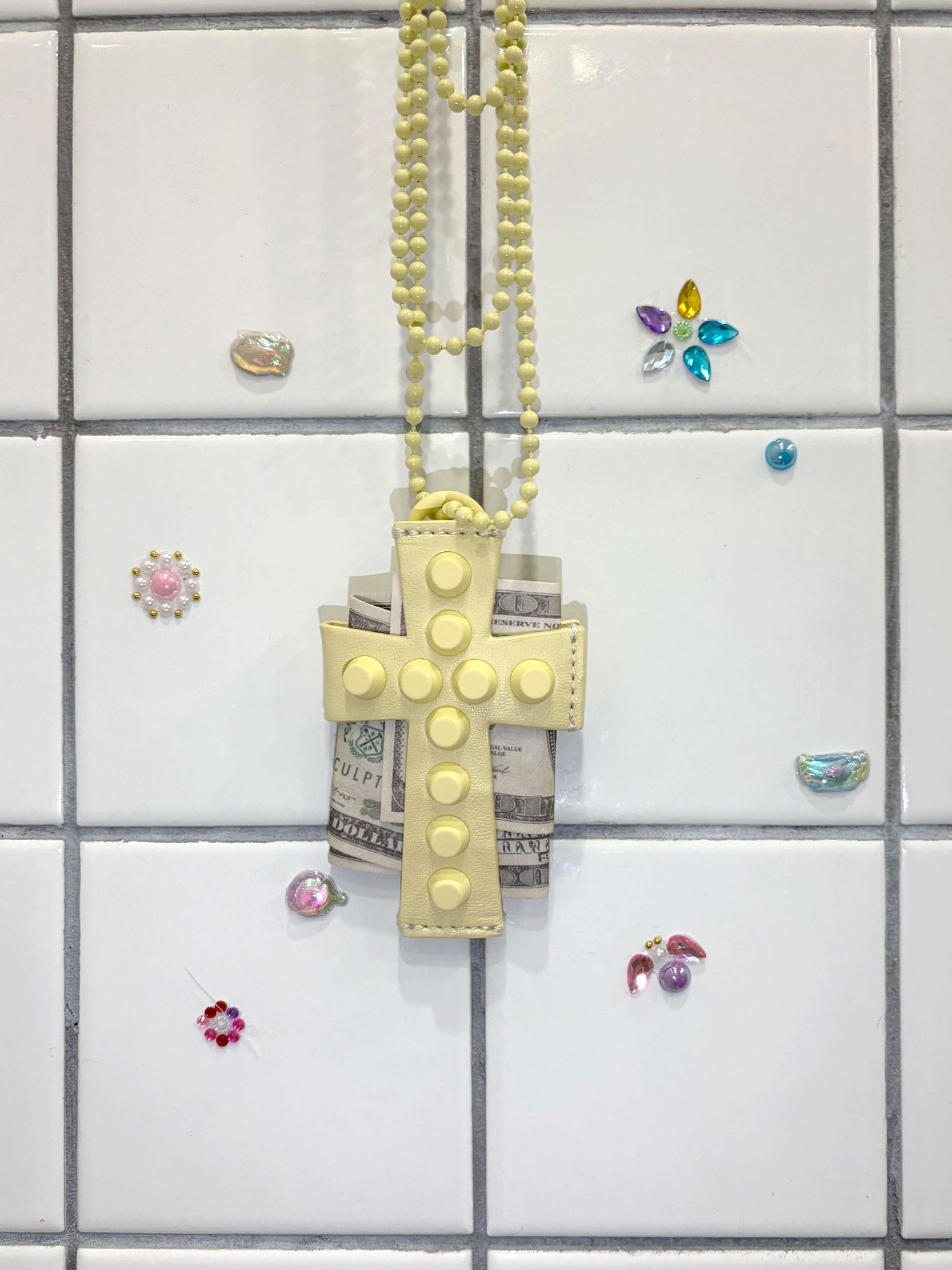 Cross Stud Strap Wallet Butter