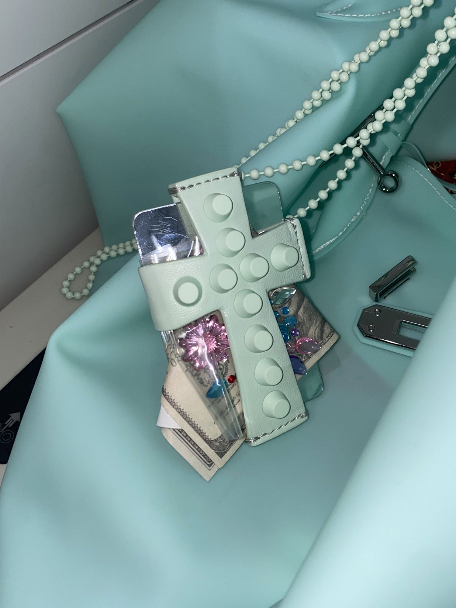 Cross Stud Strap Wallet Mint