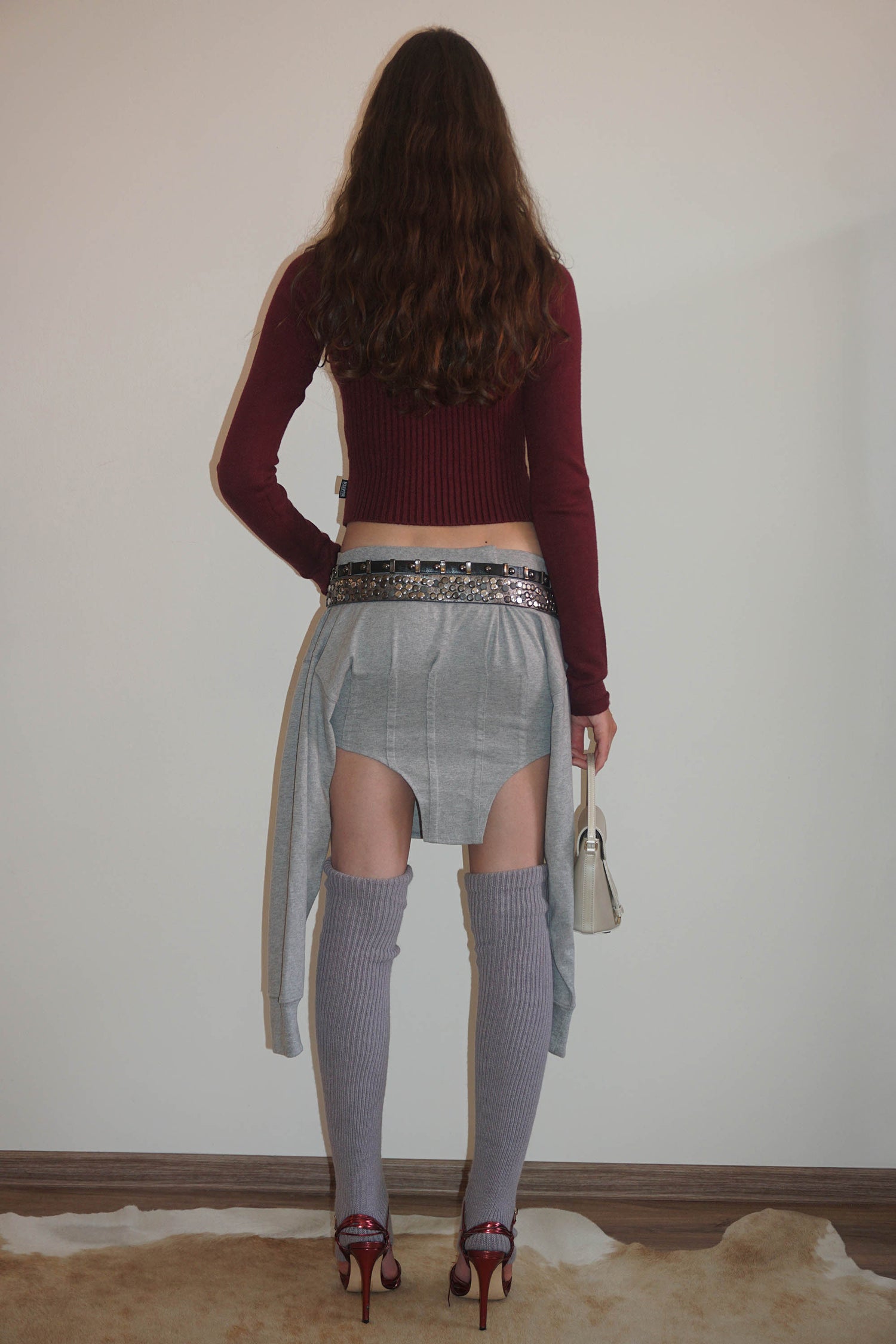 Open Collar Knit Zip-Up Deep Plum