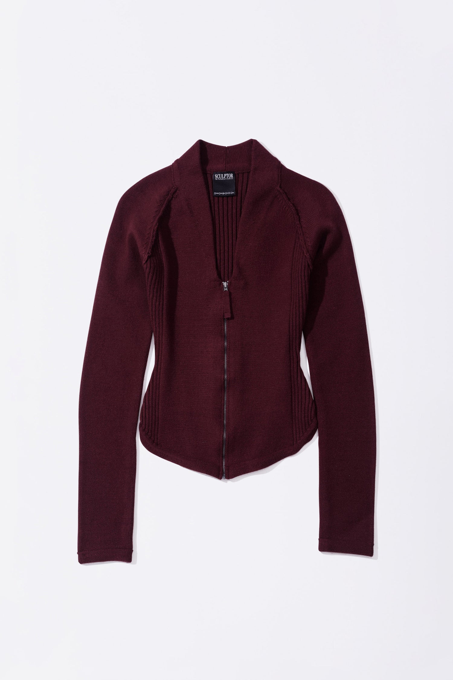 Open Collar Knit Zip-Up Deep Plum