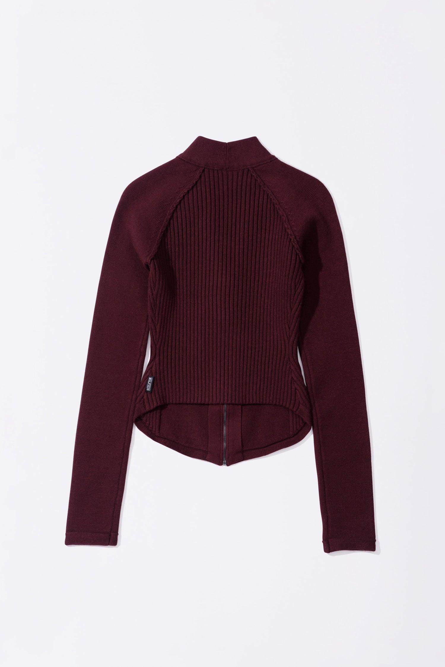 Open Collar Knit Zip-Up Deep Plum