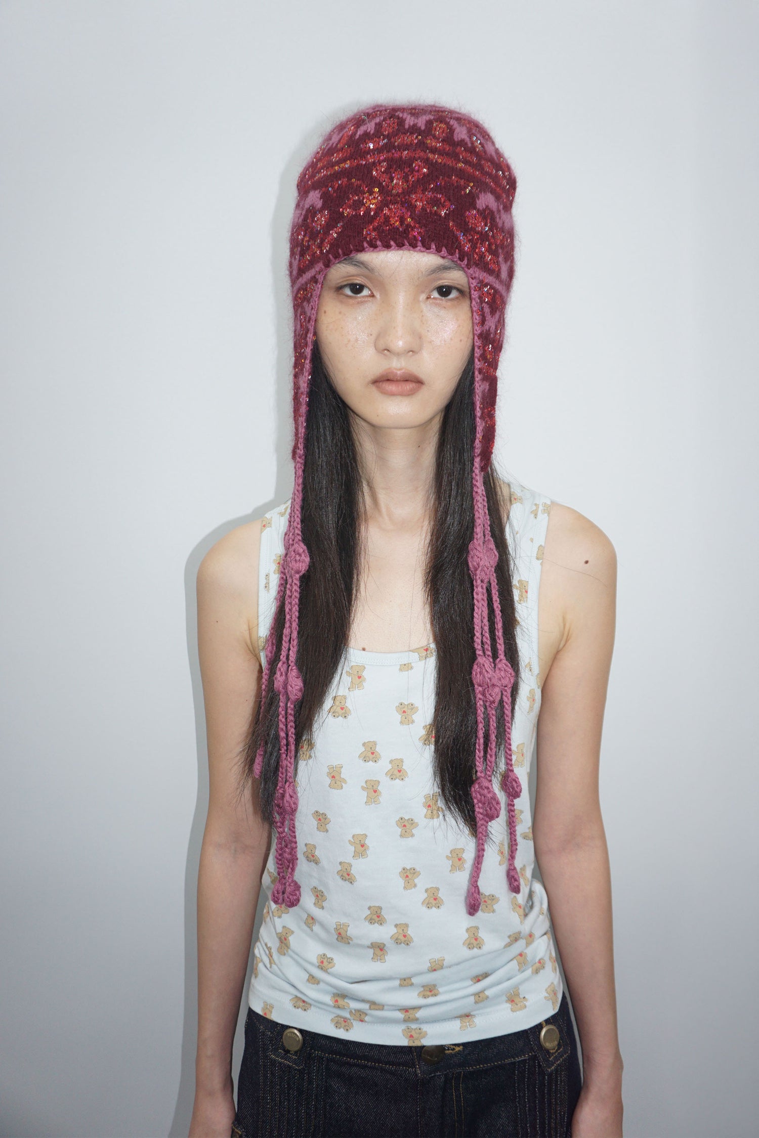 Sequin Nordic Earflap Beanie Deep Purple