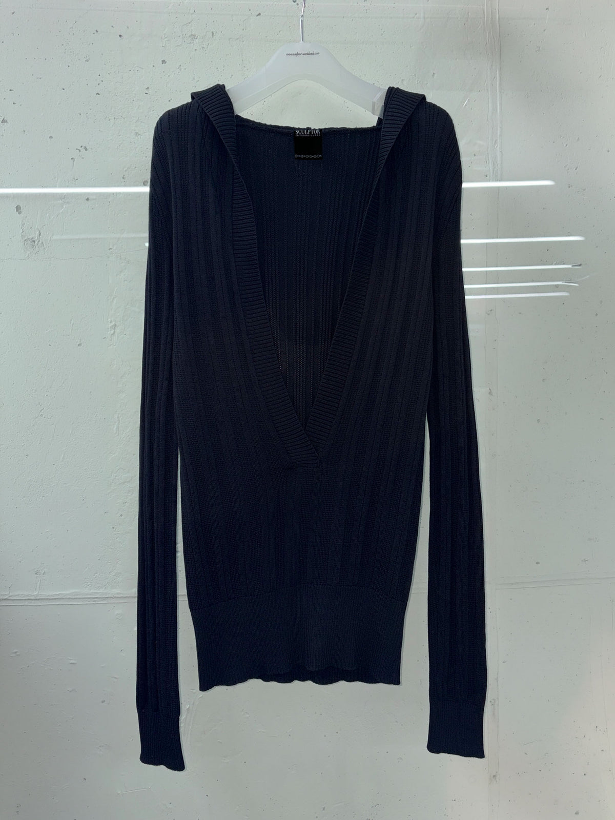 Deep V Cut Hooded Sweater Black