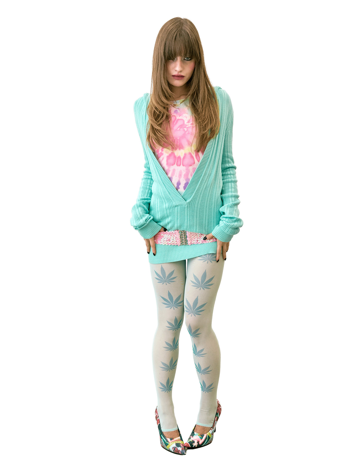 Deep V Cut Hooded Sweater Mint