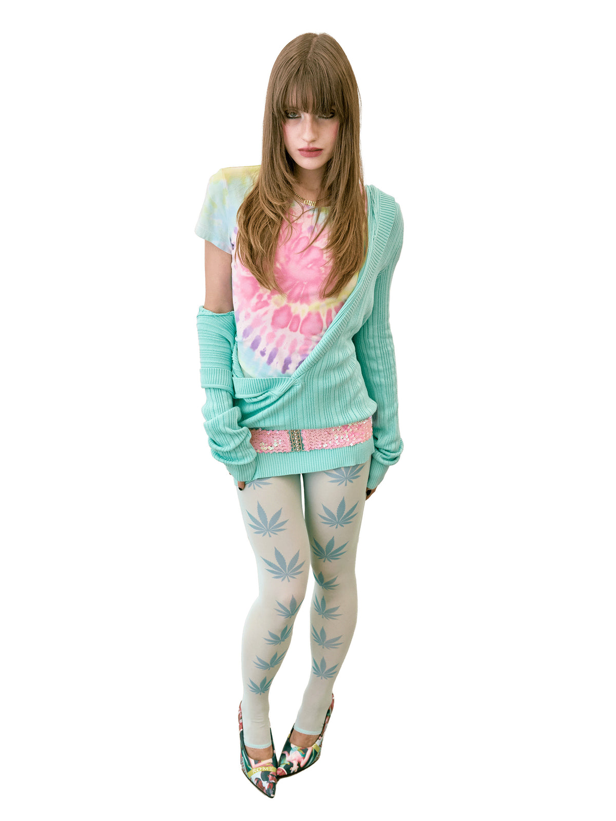 Deep V Cut Hooded Sweater Mint
