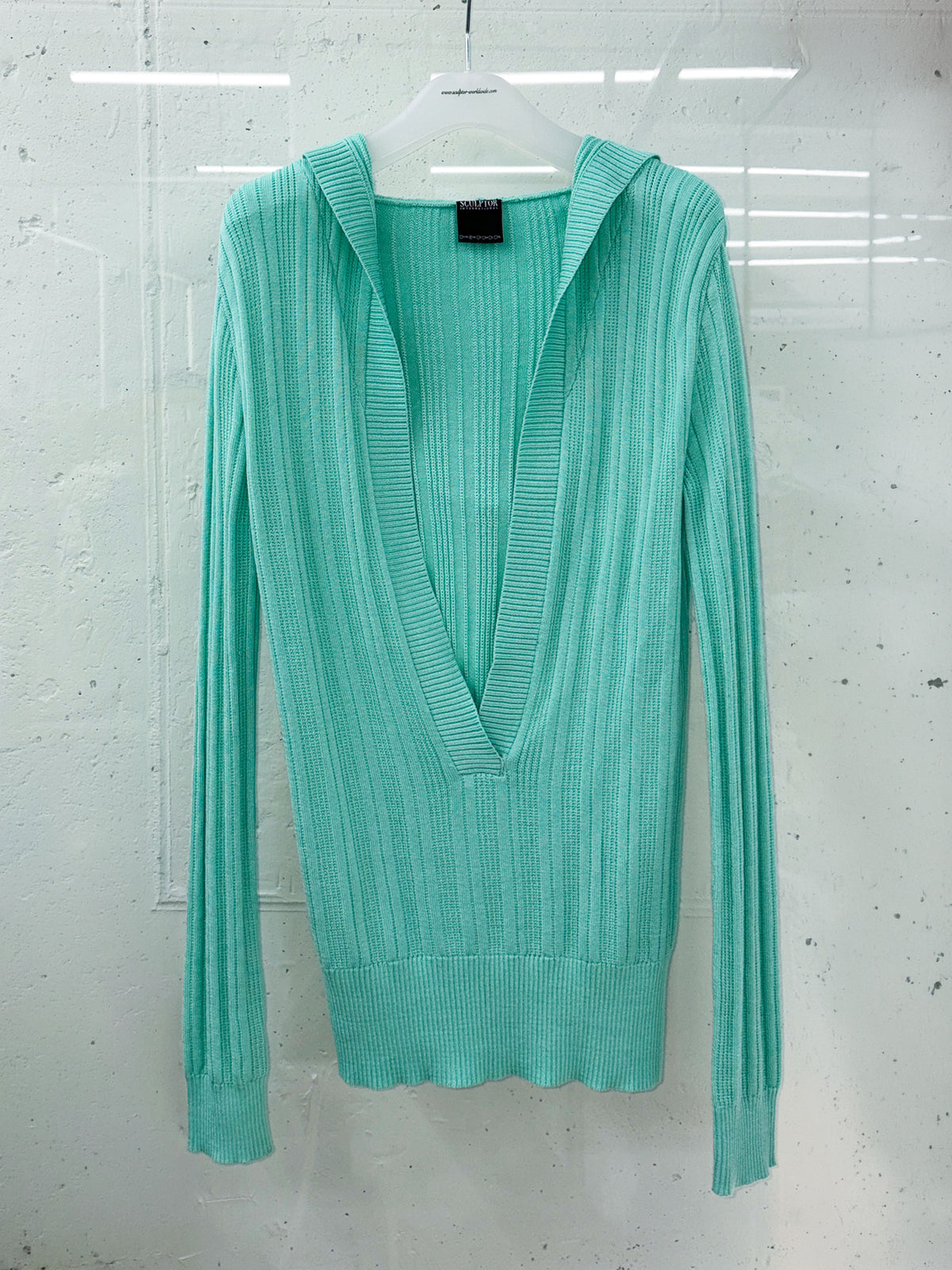 Deep V Cut Hooded Sweater Mint