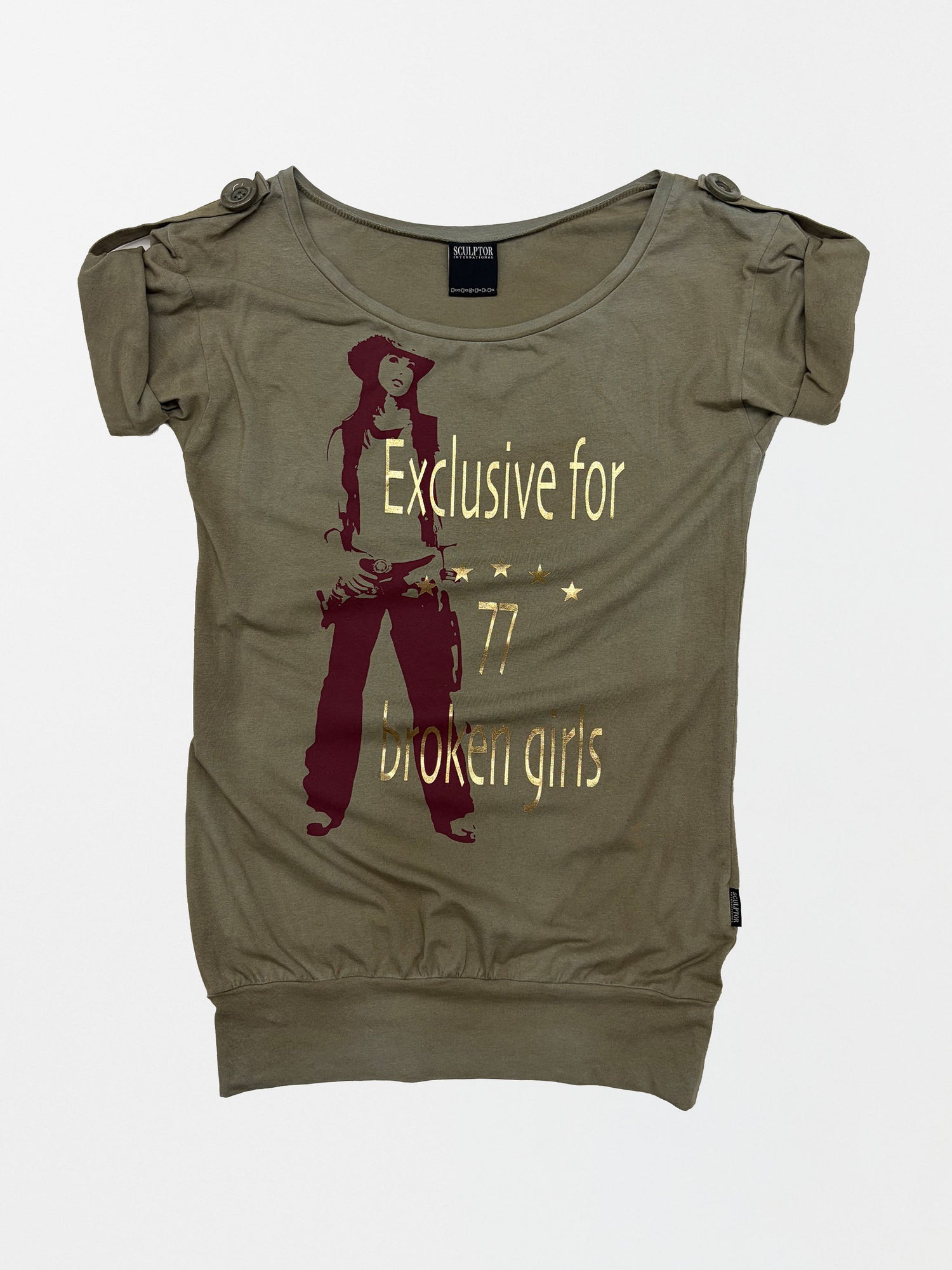 Broken Girls Roll Up Tee Dirty Khaki