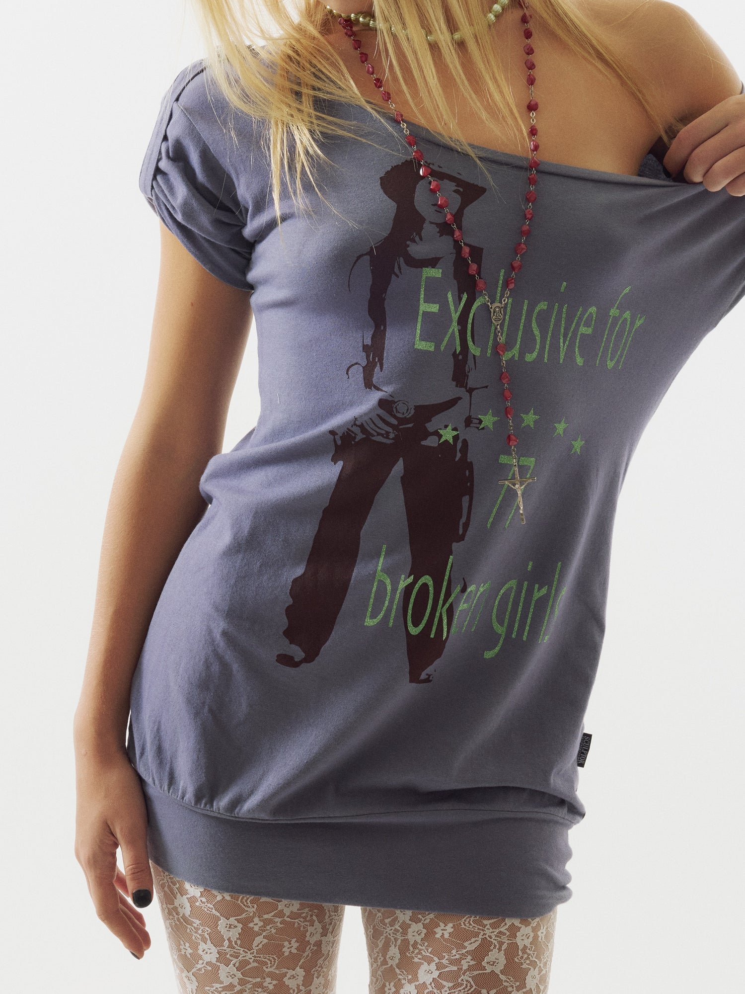 Broken Girls Roll Up Tee Dirty Purple