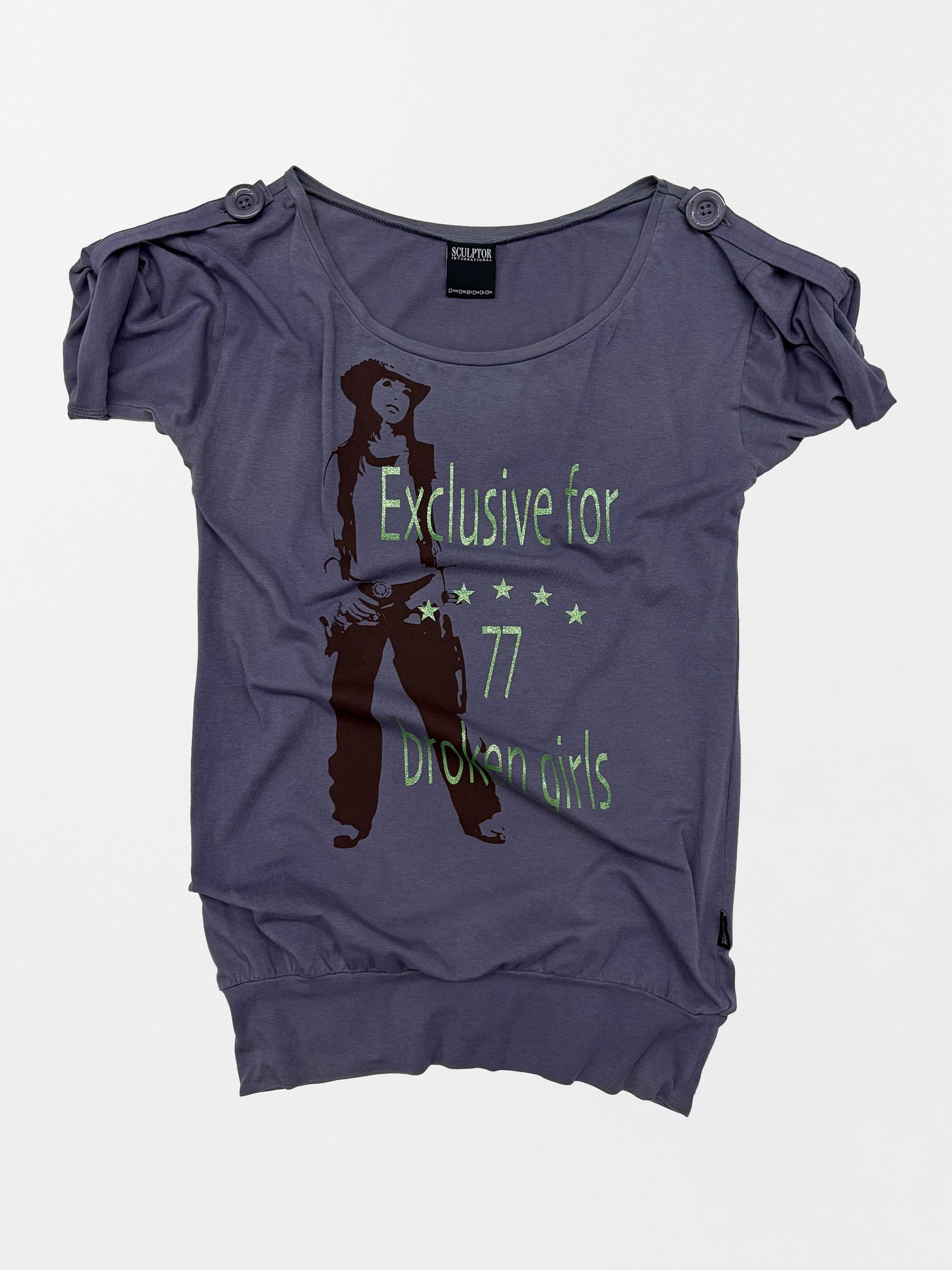 Broken Girls Roll Up Tee Dirty Purple