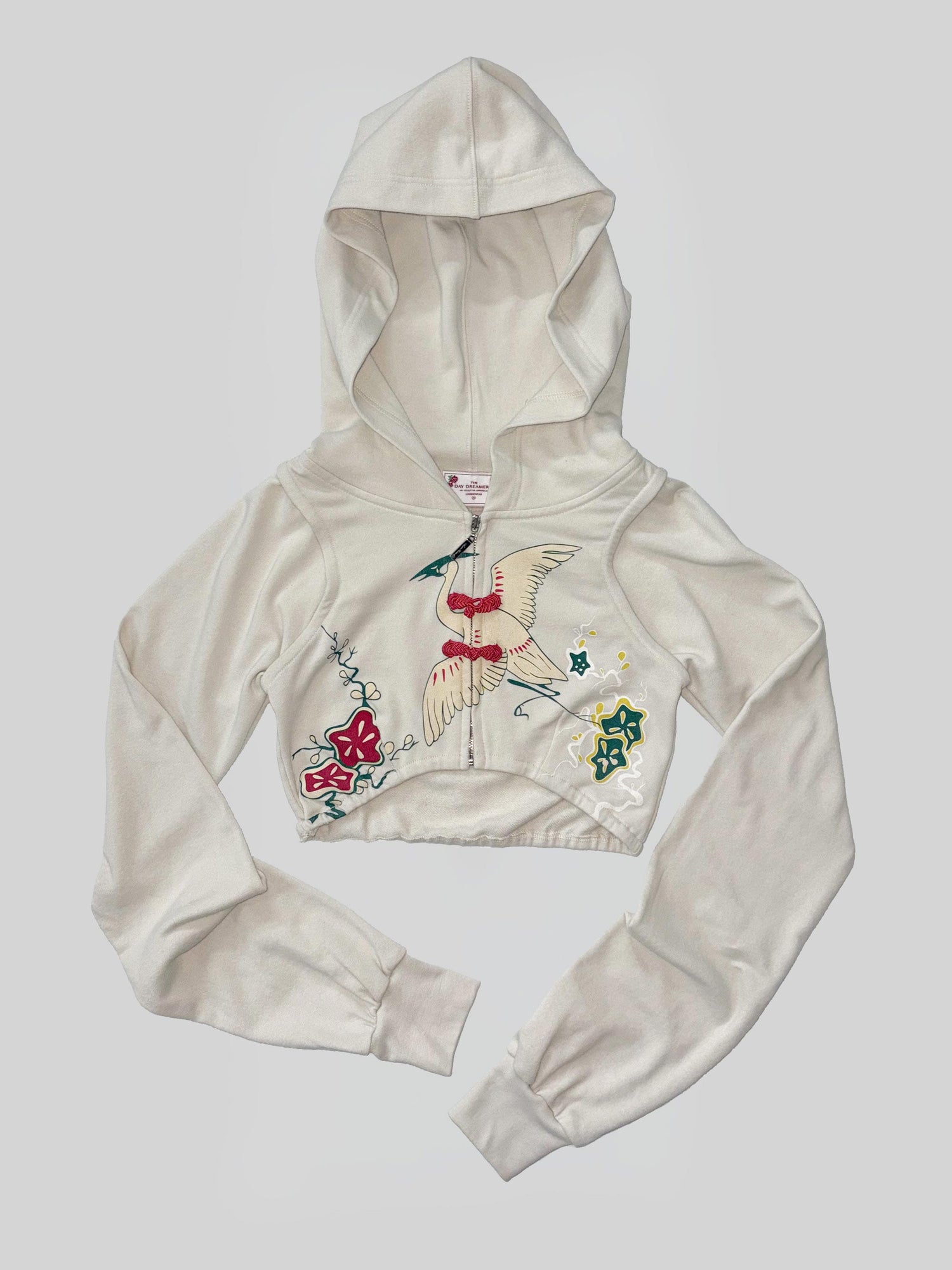 Zen Crop Hooded Zip-Up Dirty White