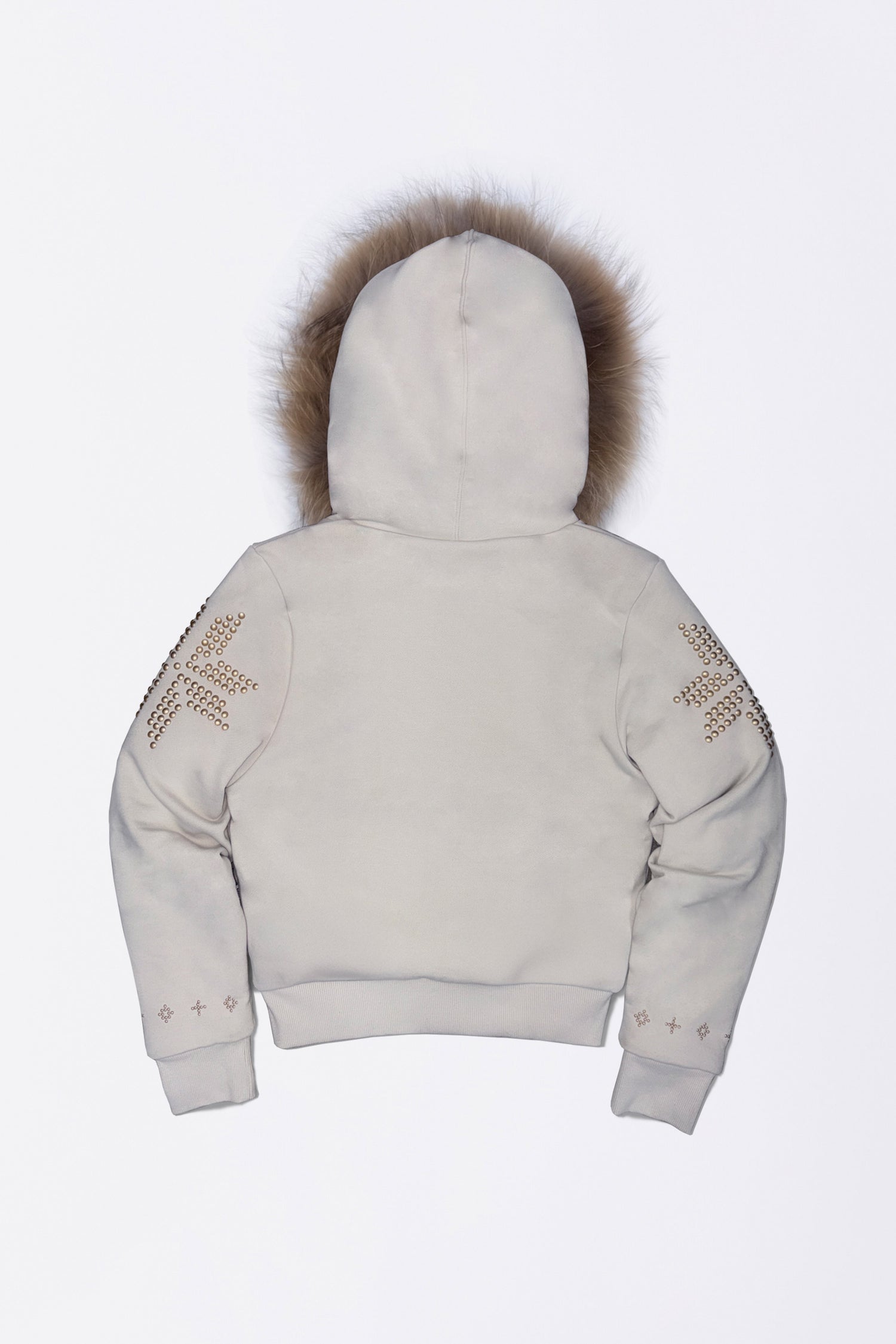 Fur Trimming Hooded Zip-Up Dirty White