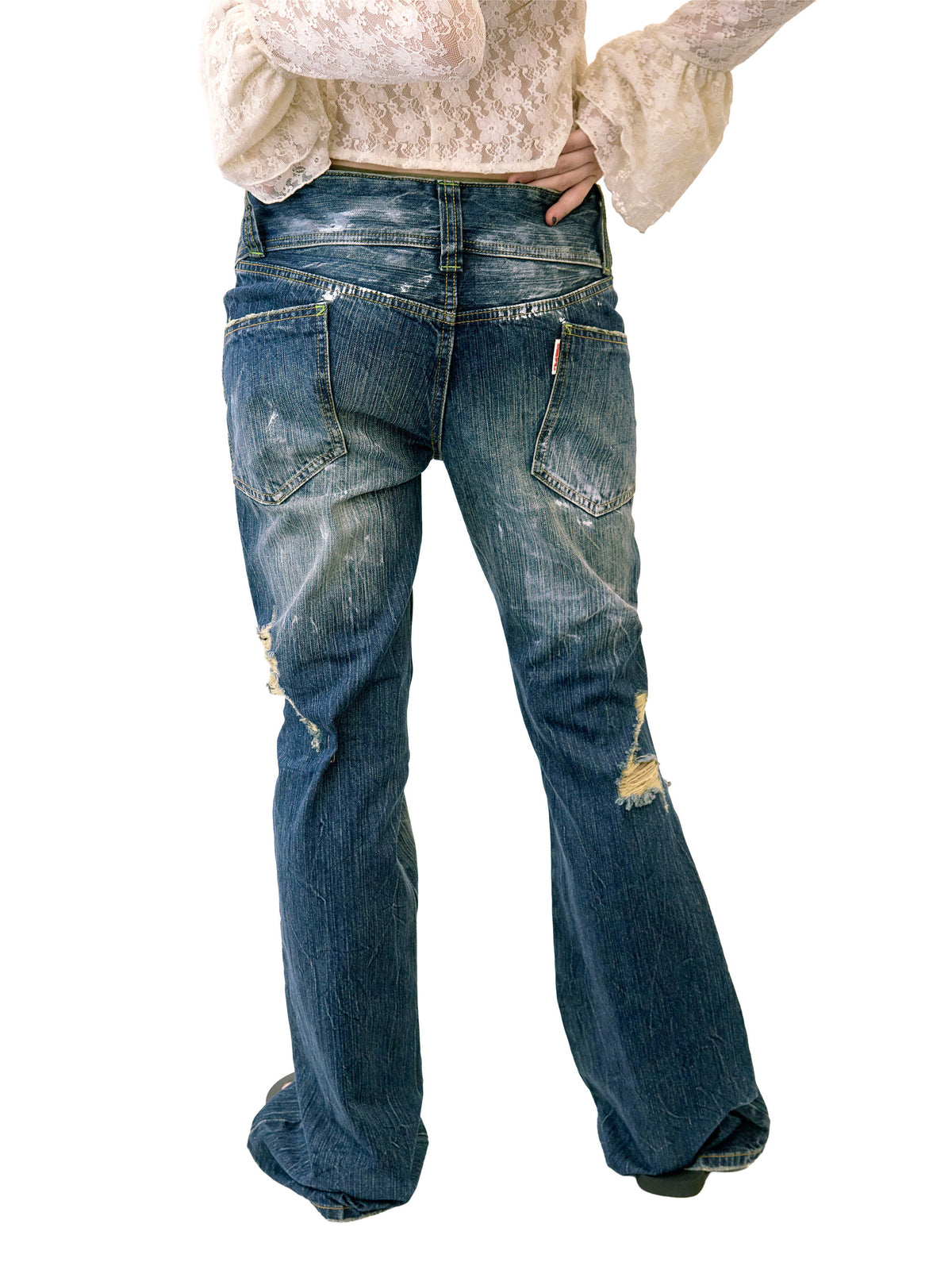 Distressed Bootcut Jeans Mid Blue