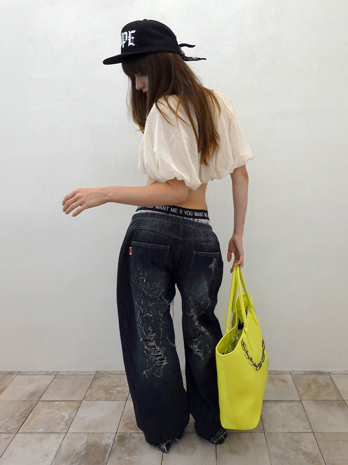 Distressed Layered Jeans Faded Black