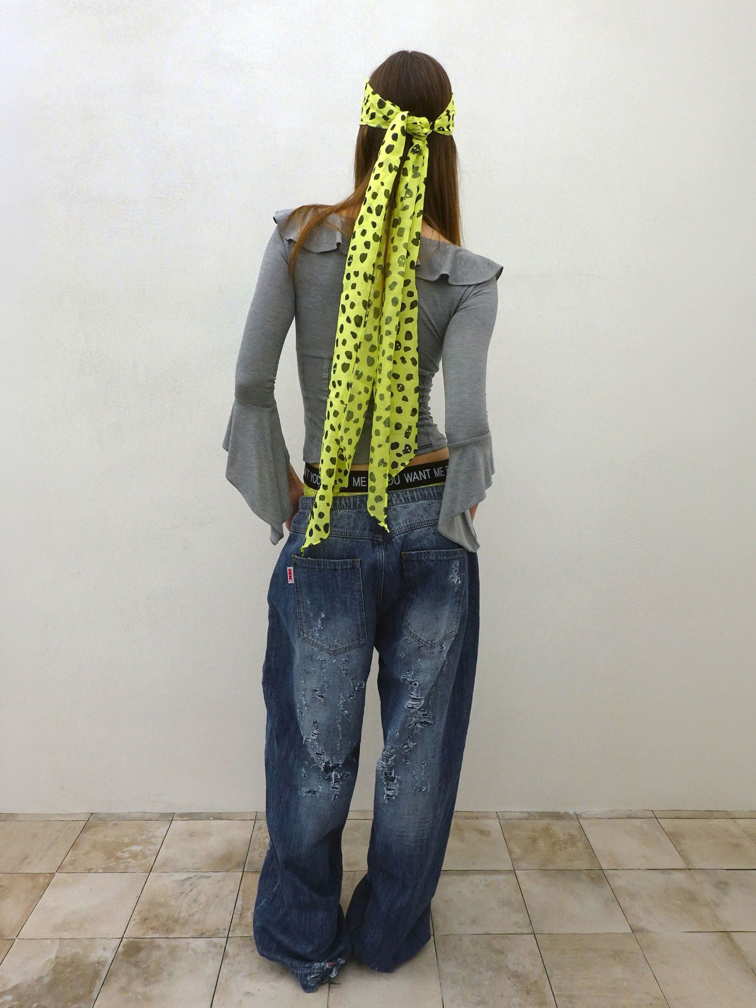 Distressed Layered Jeans Mid Blue
