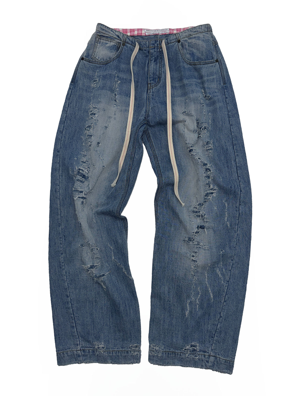 Distressed Layered Jeans Mid Blue