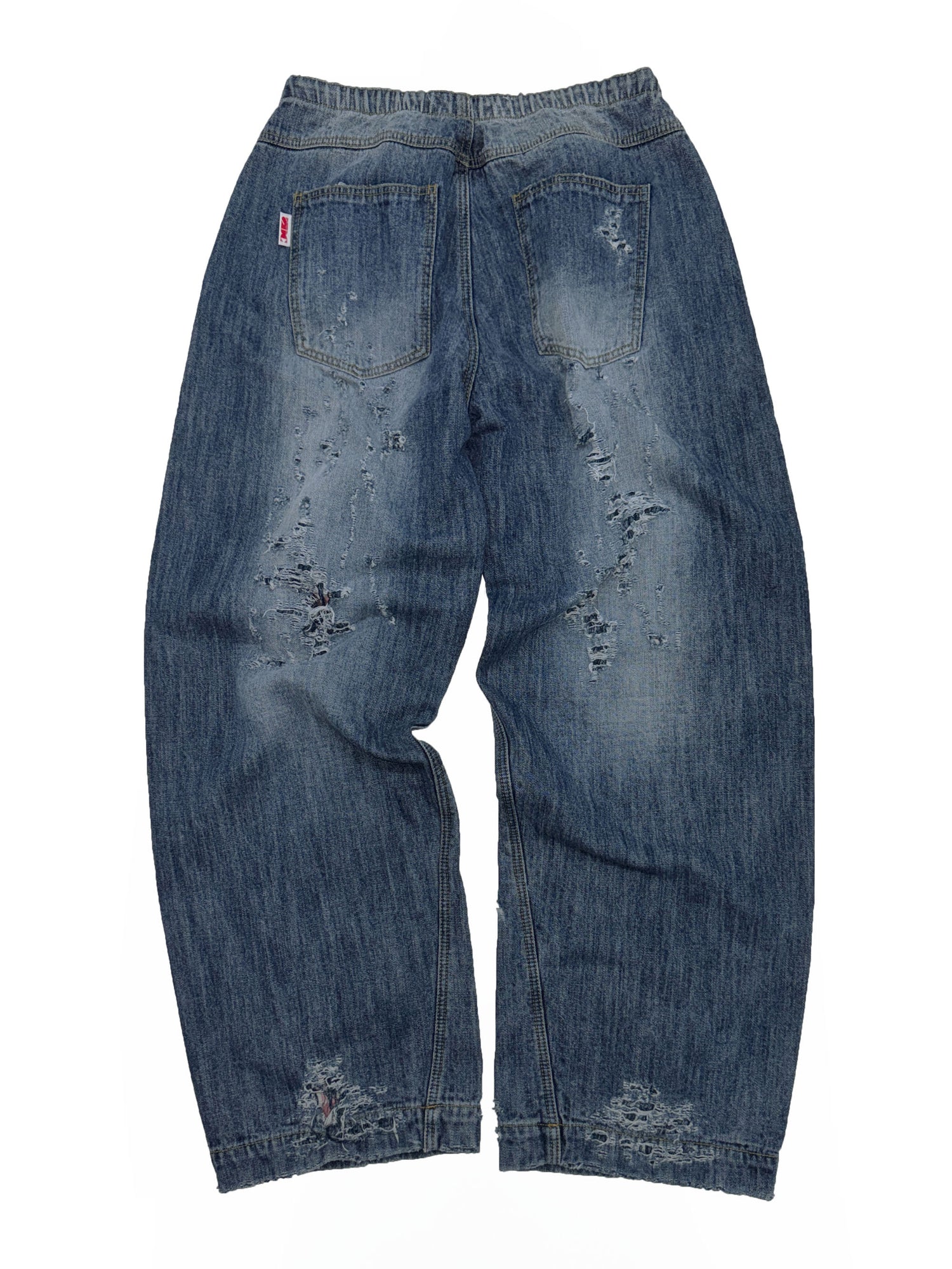 Distressed Layered Jeans Mid Blue