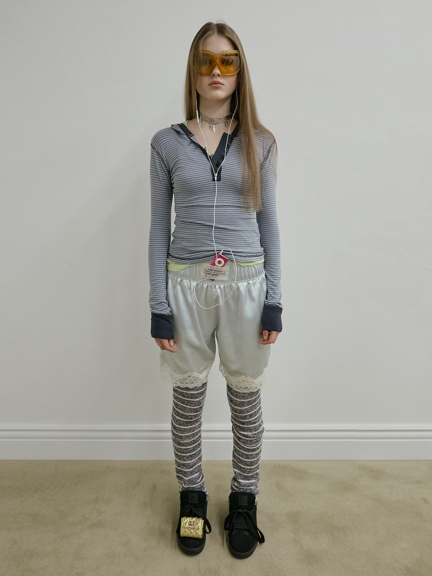 Striped Button Down Hoodie Dusty Blue