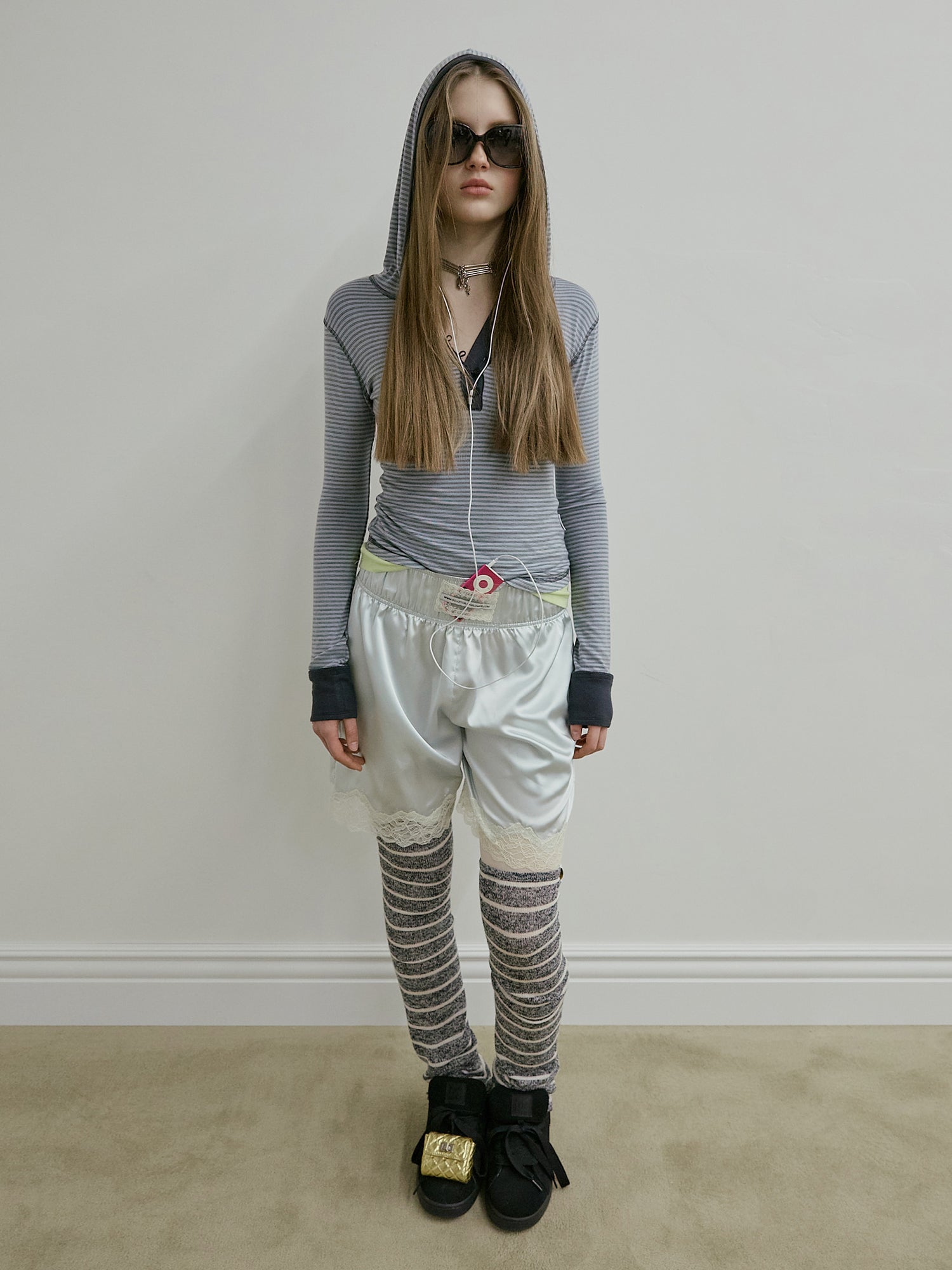 Striped Button Down Hoodie Dusty Blue