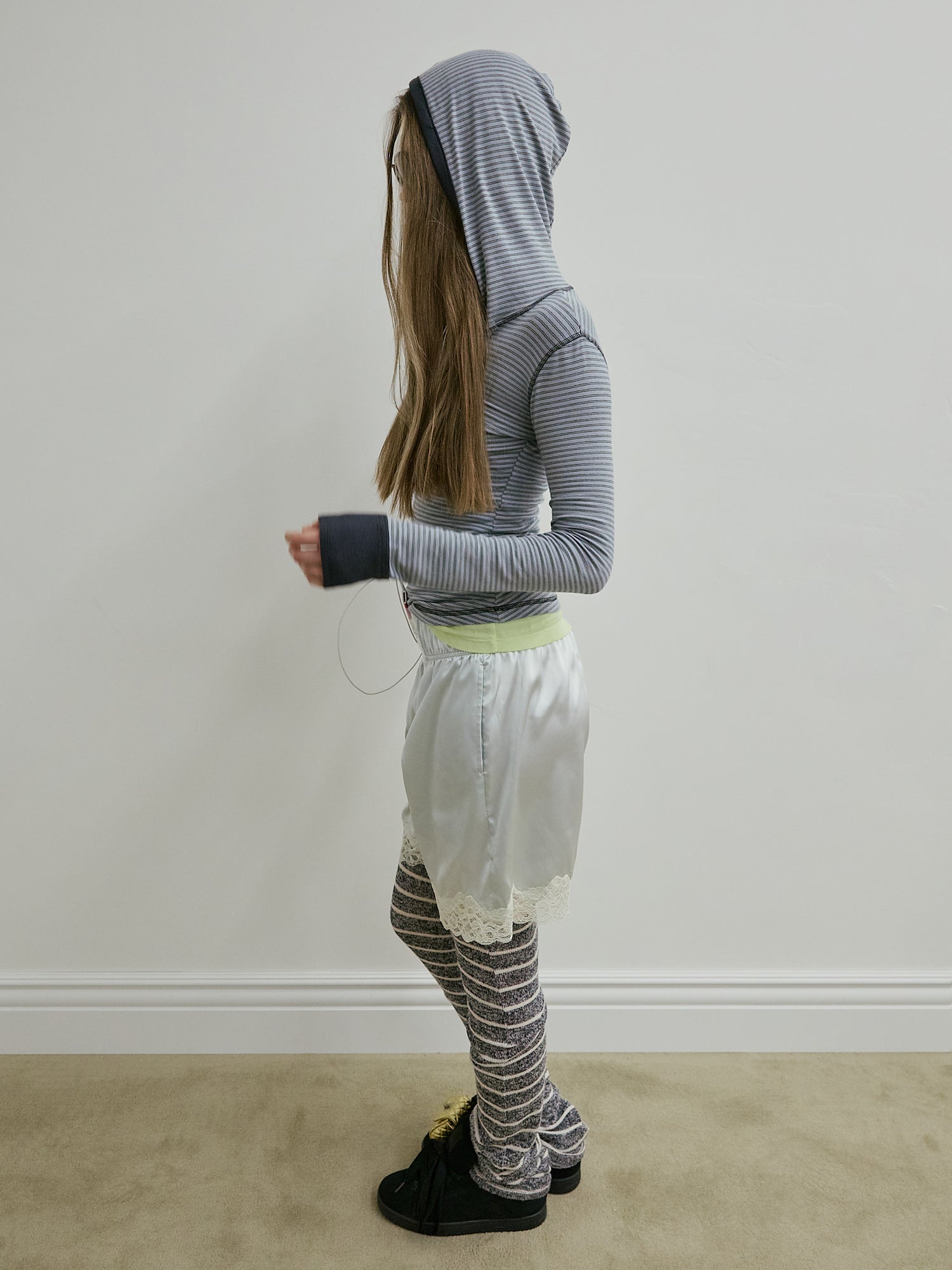 Striped Button Down Hoodie Dusty Blue