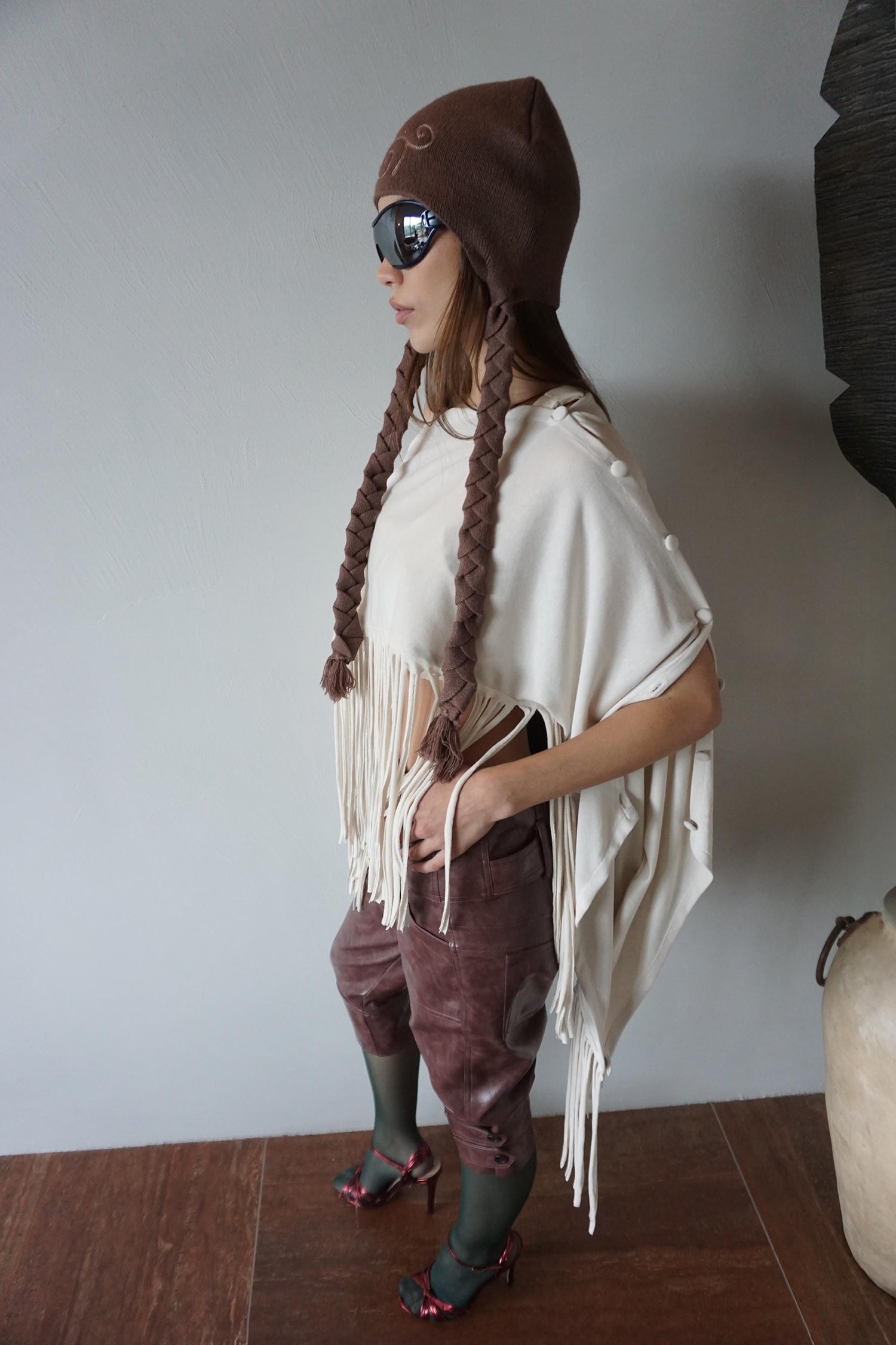 Versatile Fringe Cape Dusty White