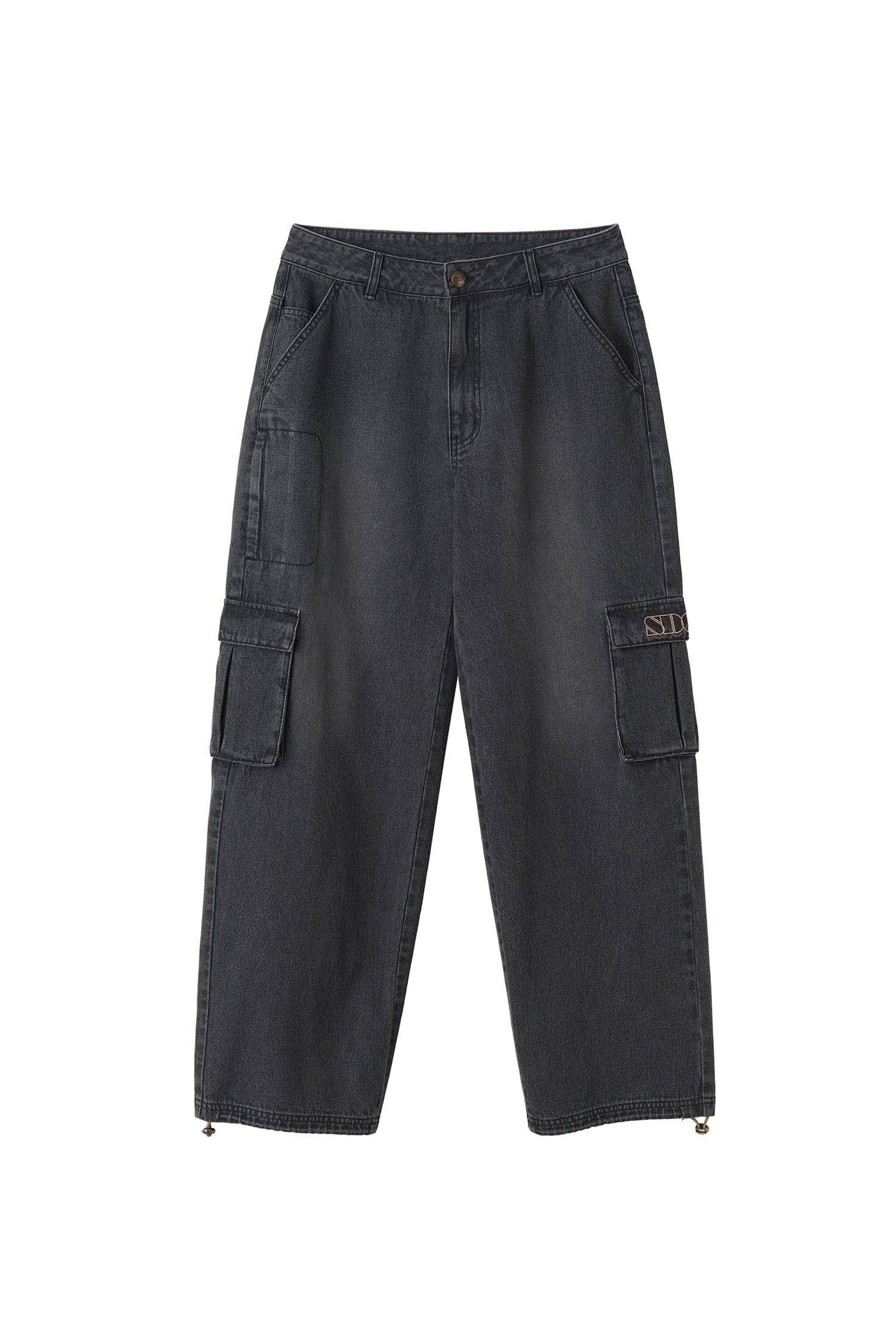 Acid Cargo Jogger Pants Washed Black