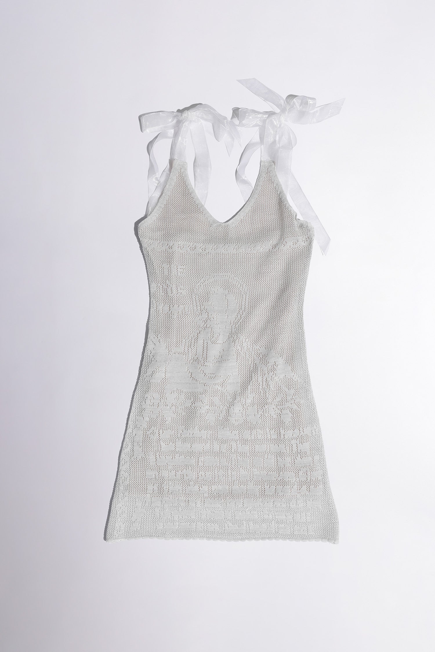 Silhouette Crochet Mini Dress Metallic Silver