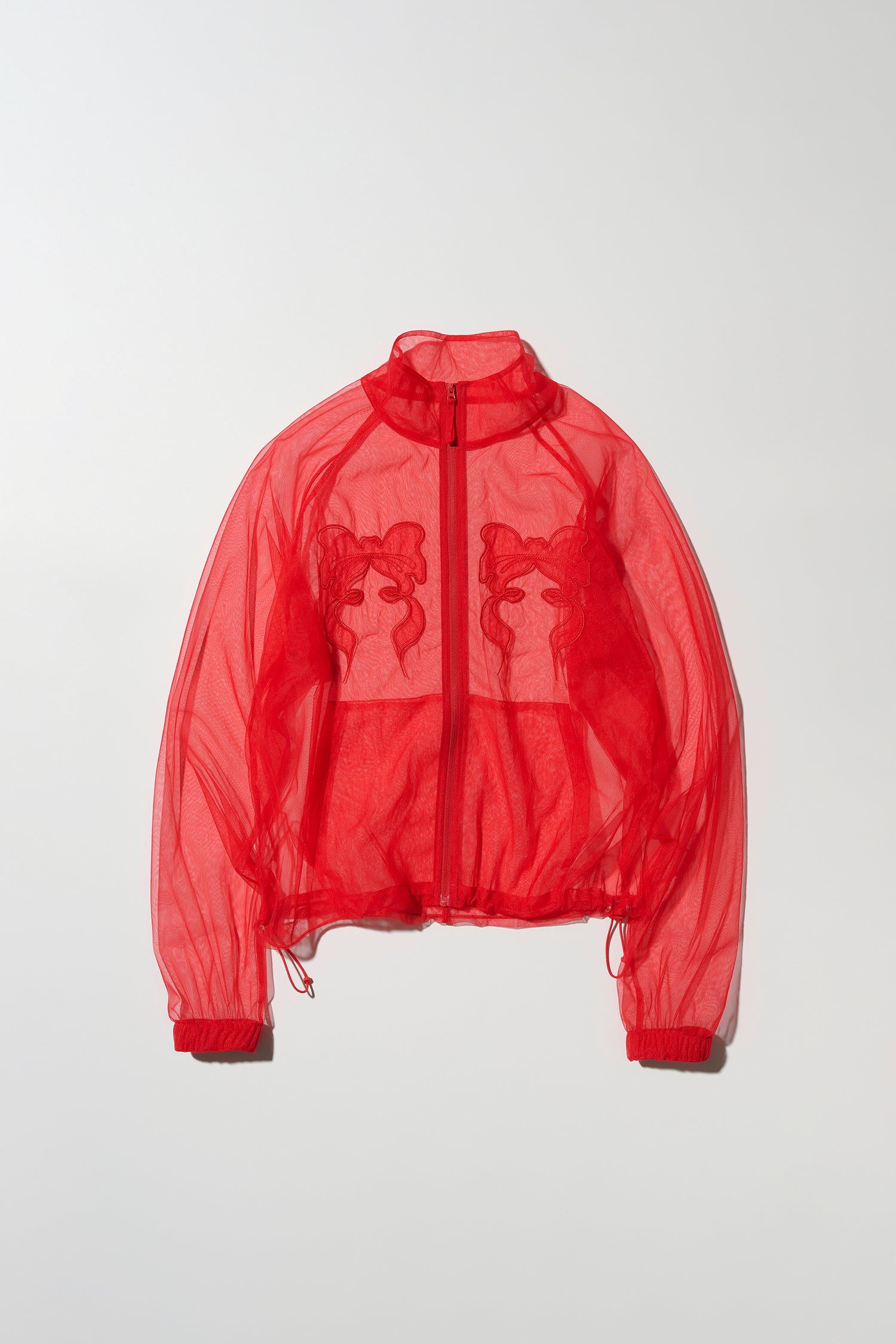 Mesh Sheer Zip-Up Jacket Red