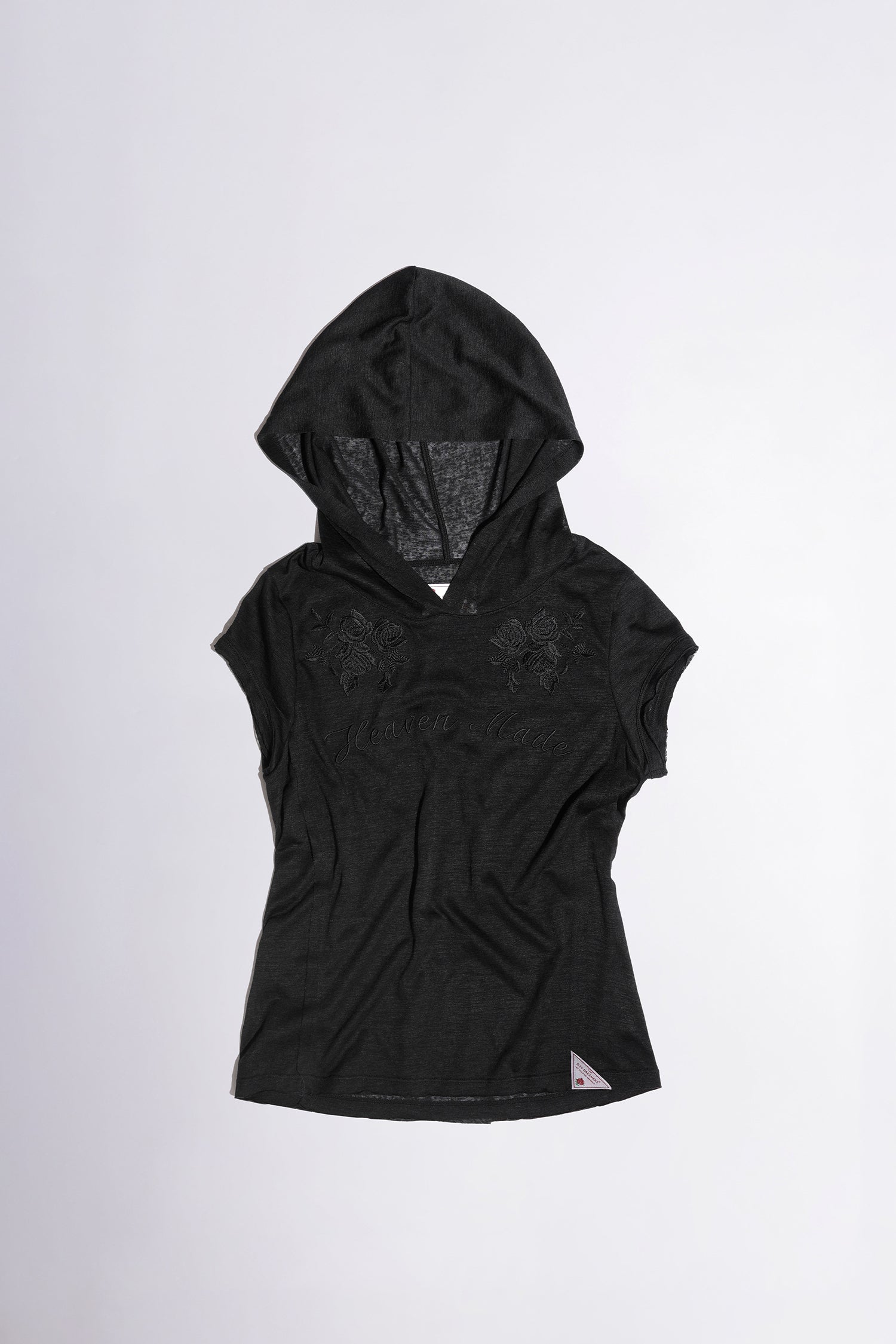 Rose Embroidery Hoodie Tee Black