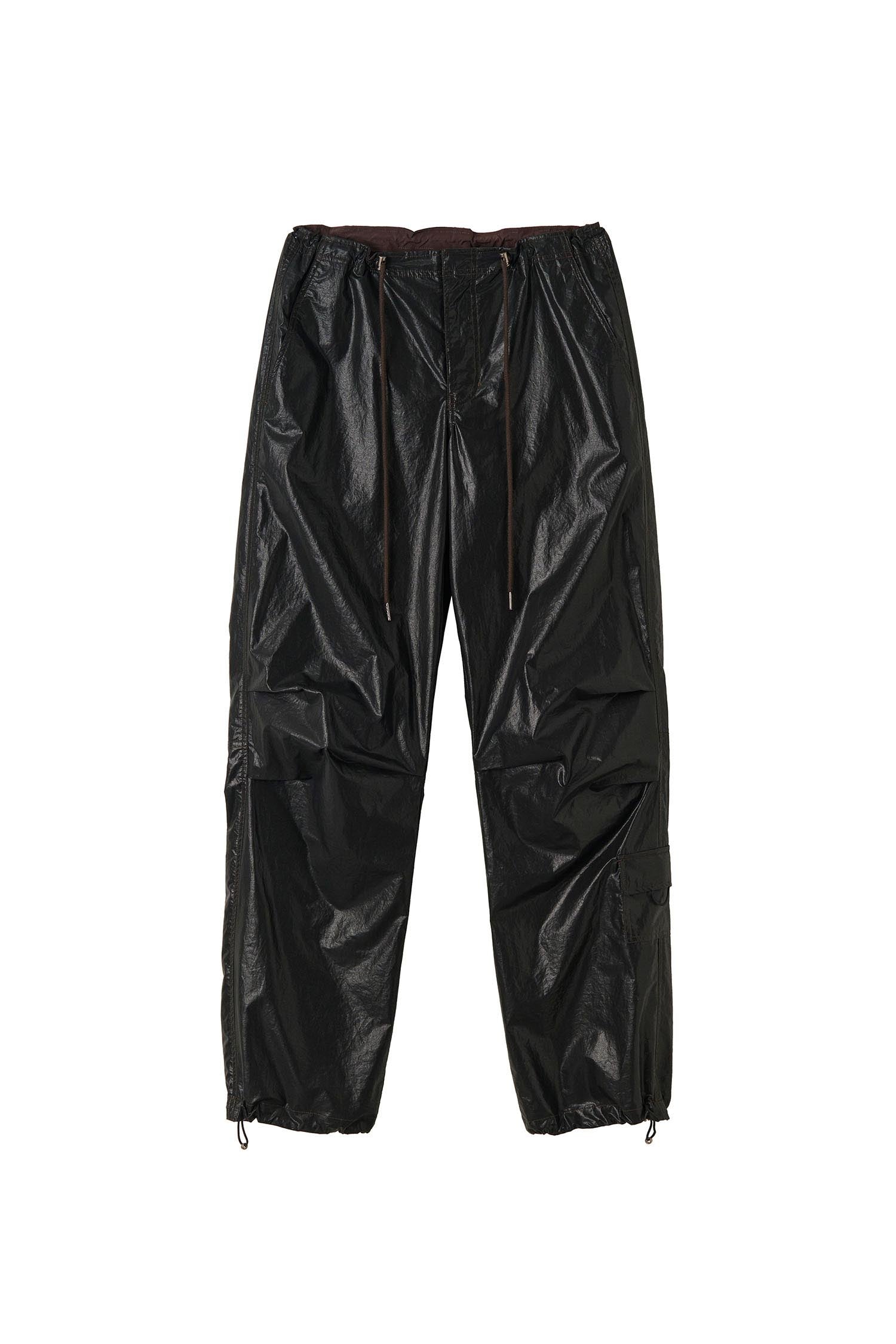 Glossy Parachute Pants Black