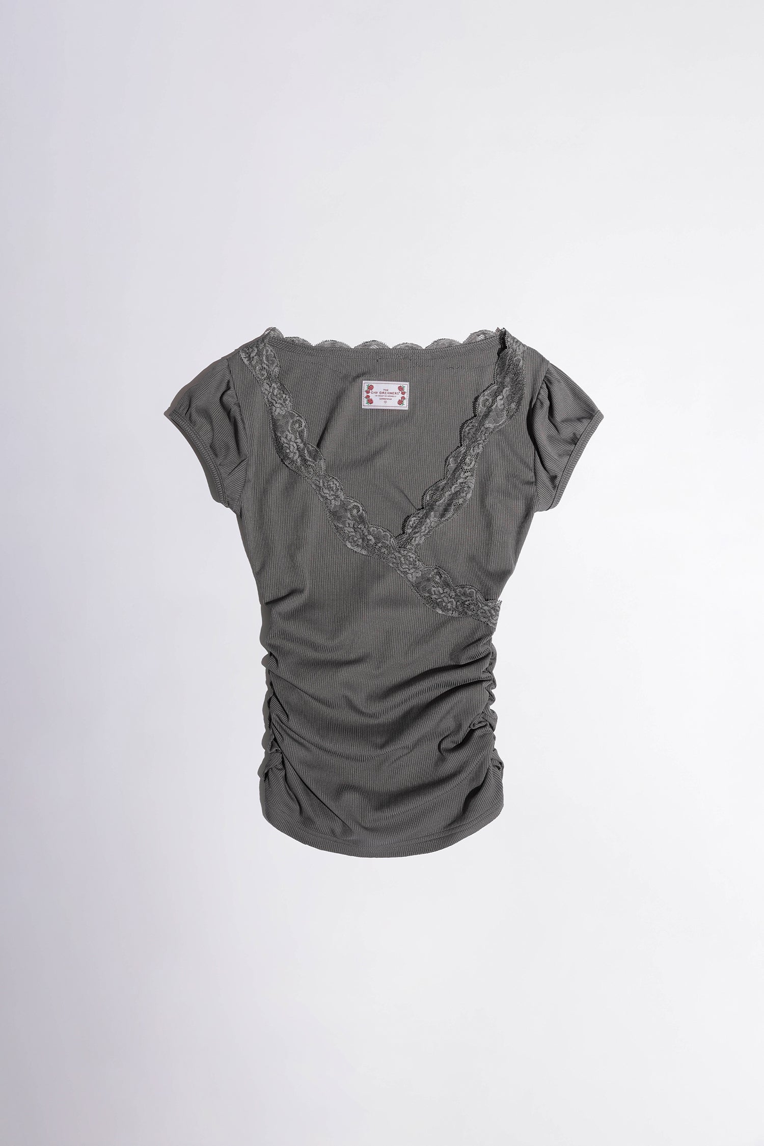 Lace Trim Wrap Tee Charcoal
