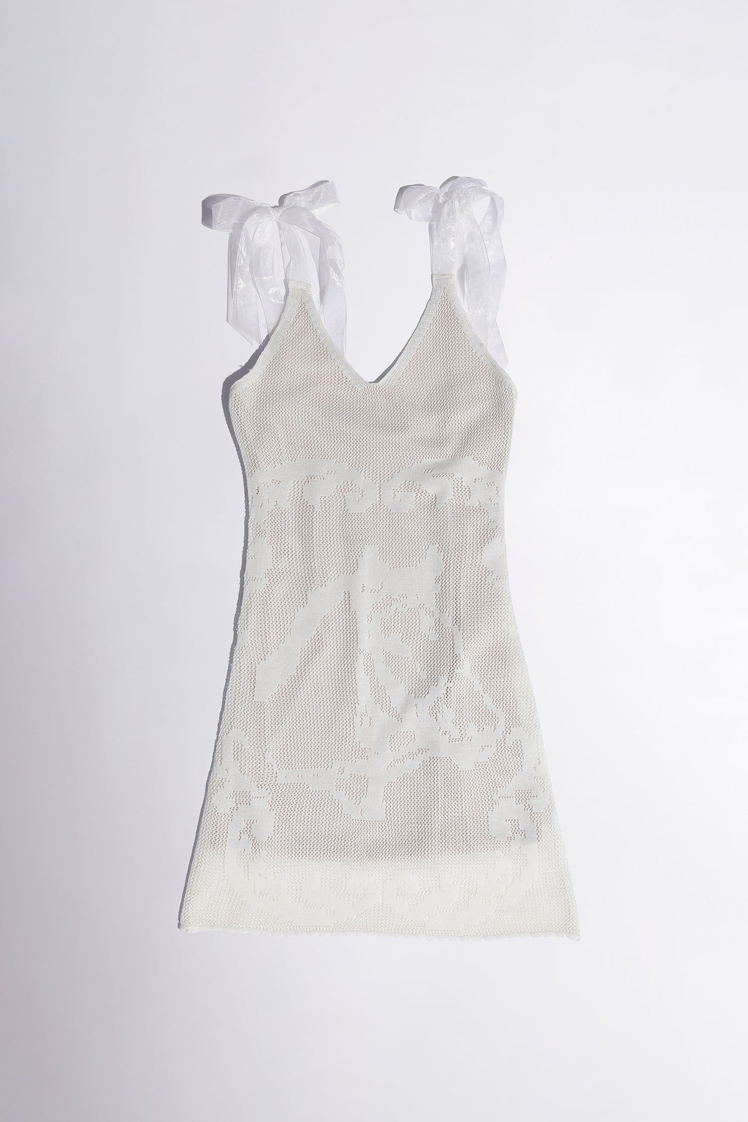 Silhouette Crochet Mini Dress Metallic White