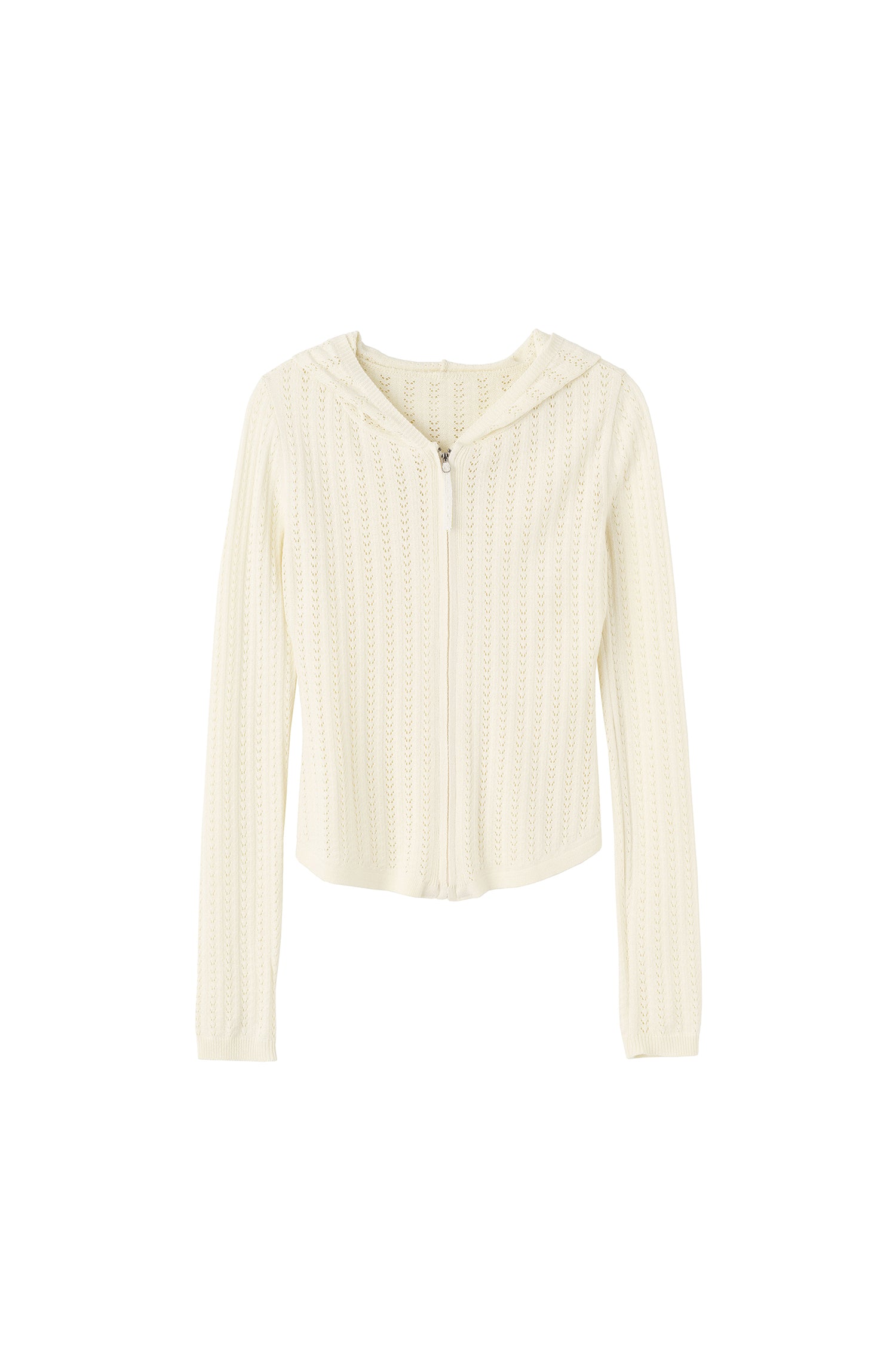 Eyelet Zip-Up Hoodie Ivory