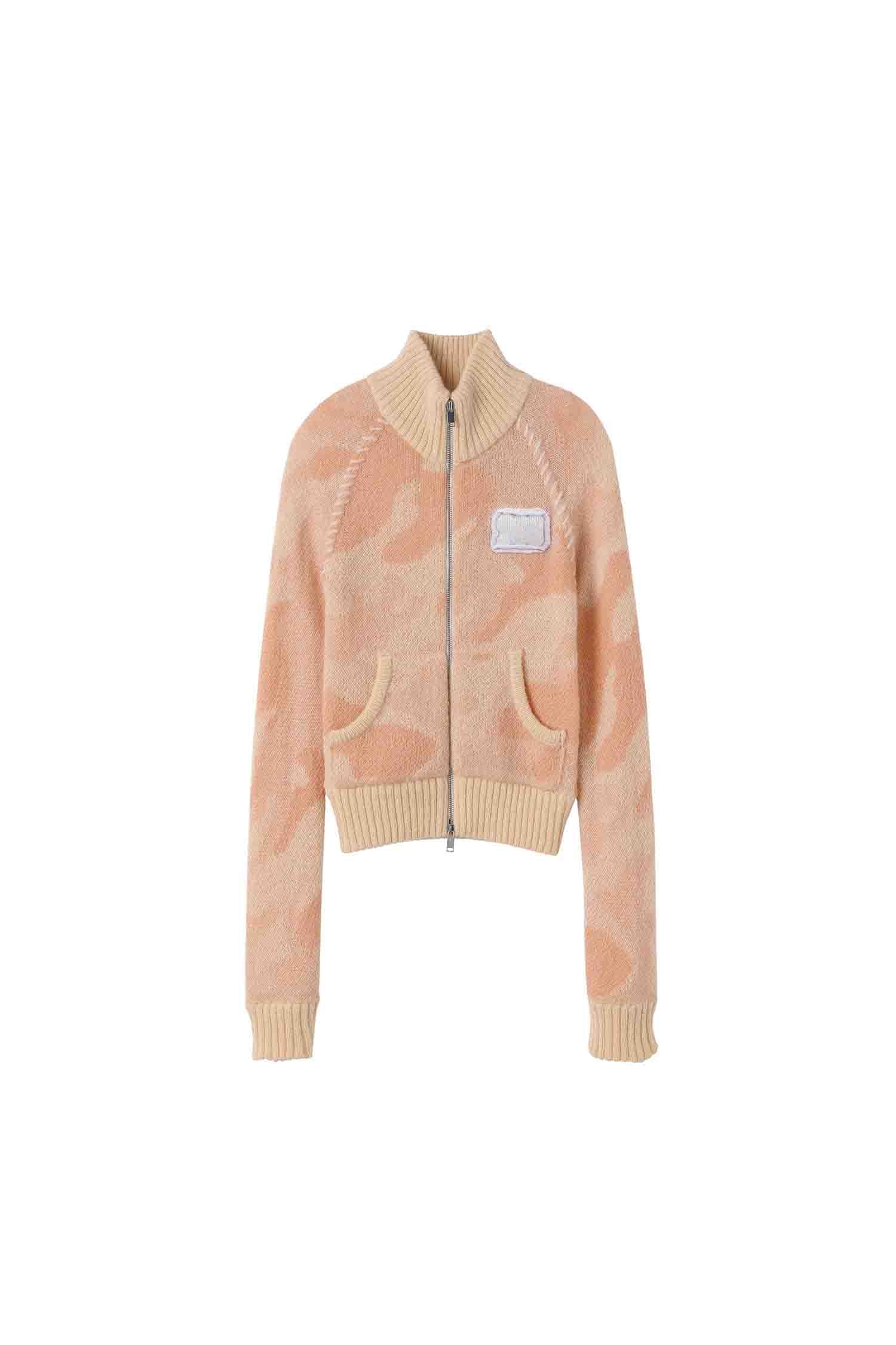 Camouflage Mohair Raglan Zip-Up Peach
