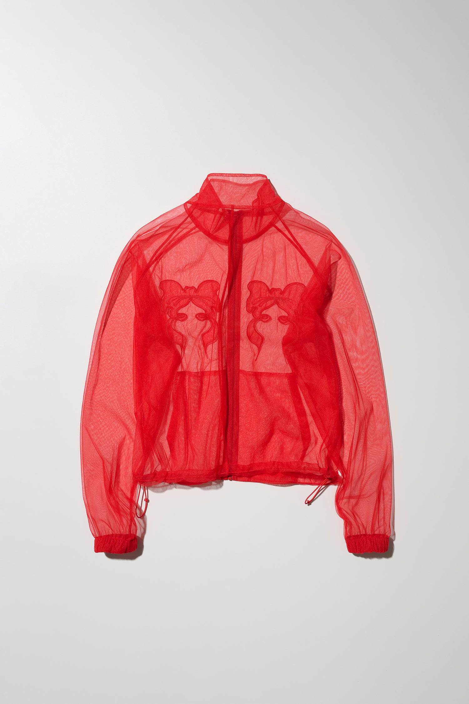 Mesh Sheer Zip-Up Jacket Red