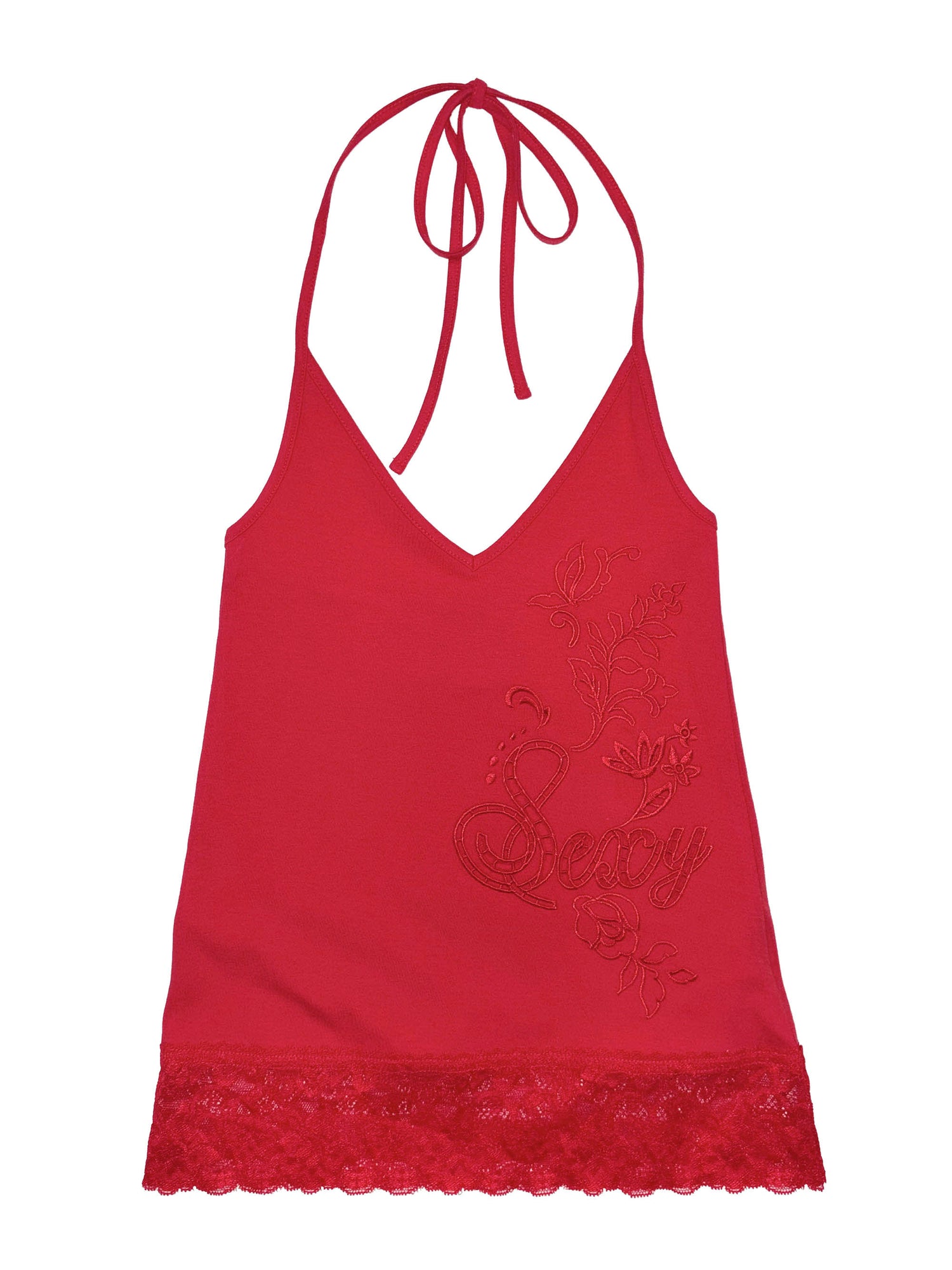 Eyelet Embroidery Halter Top Red