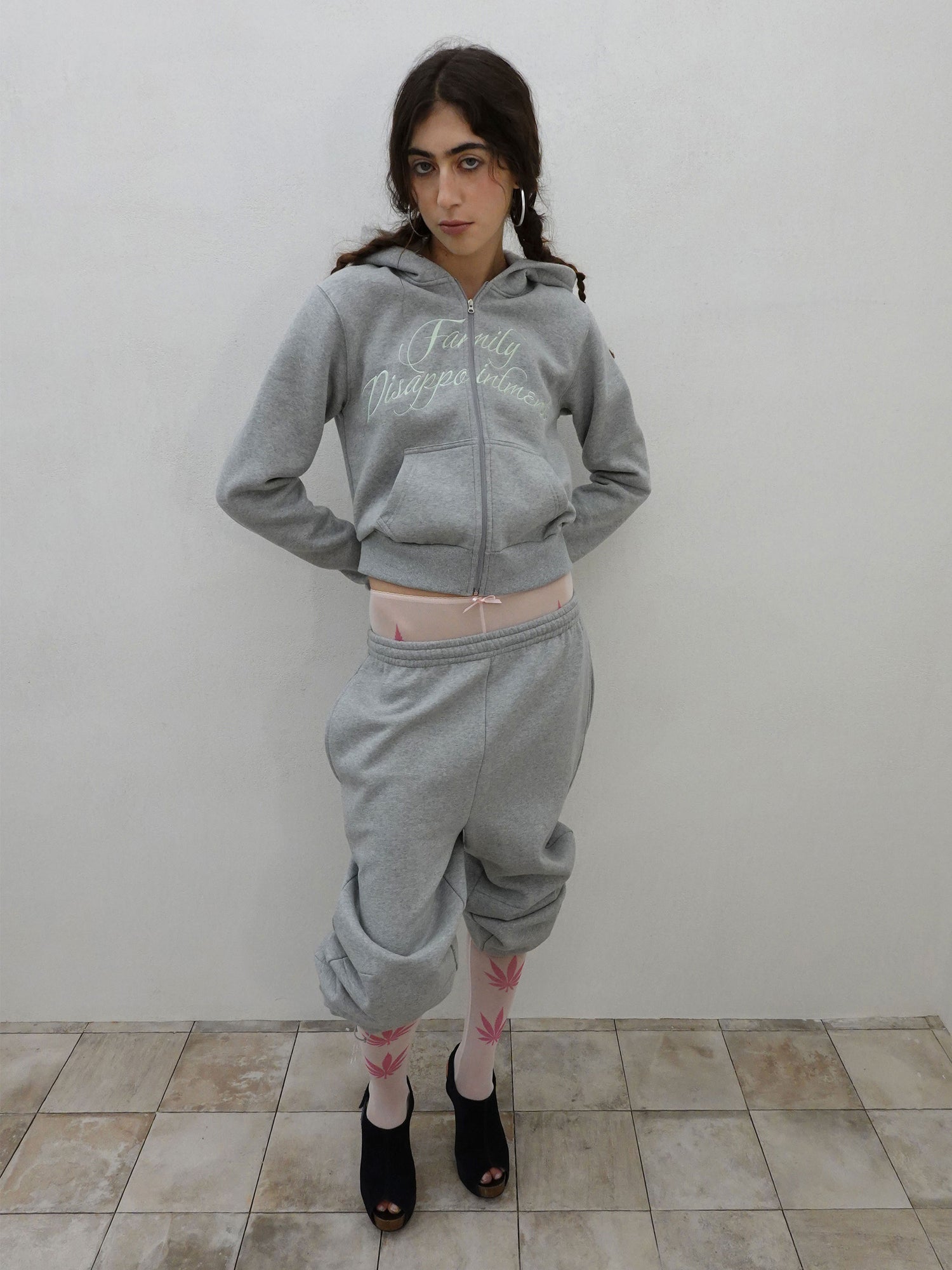 Family Disappointment Hooded Zip-Up Melange Gray