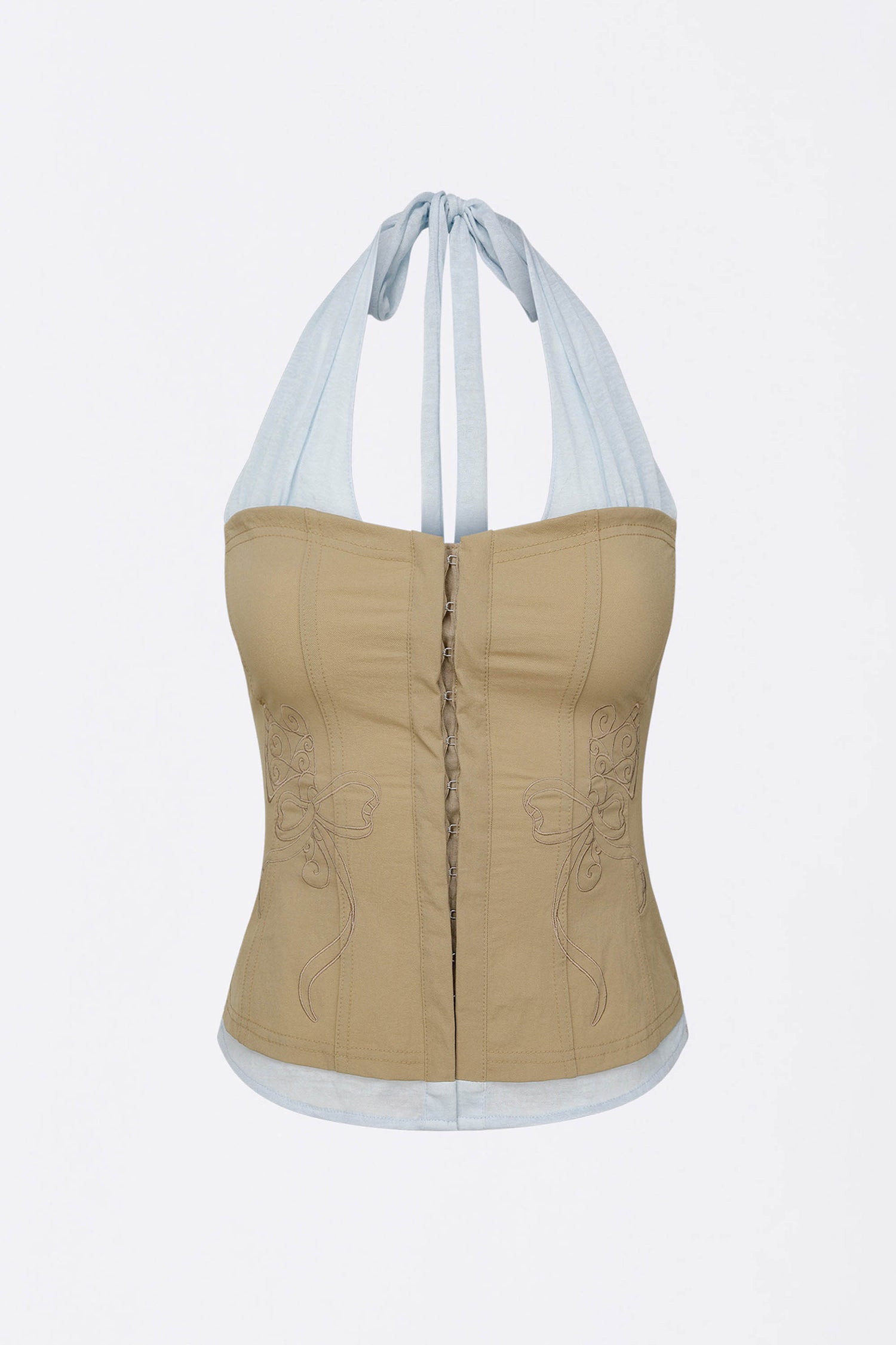 Farm Corset Halter Top Beige/Sky Blue
