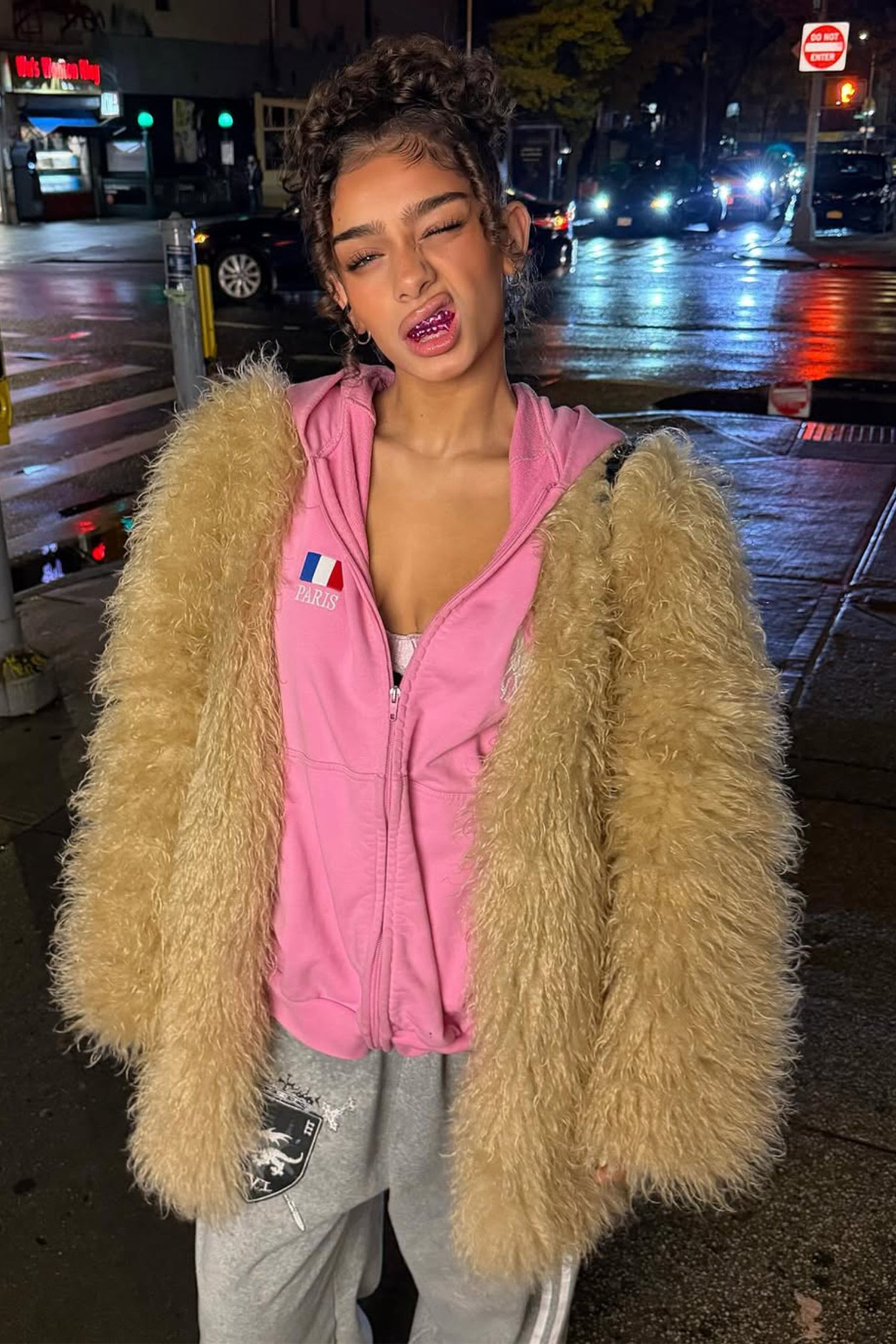 Faux Fur Middle Jacket Beige