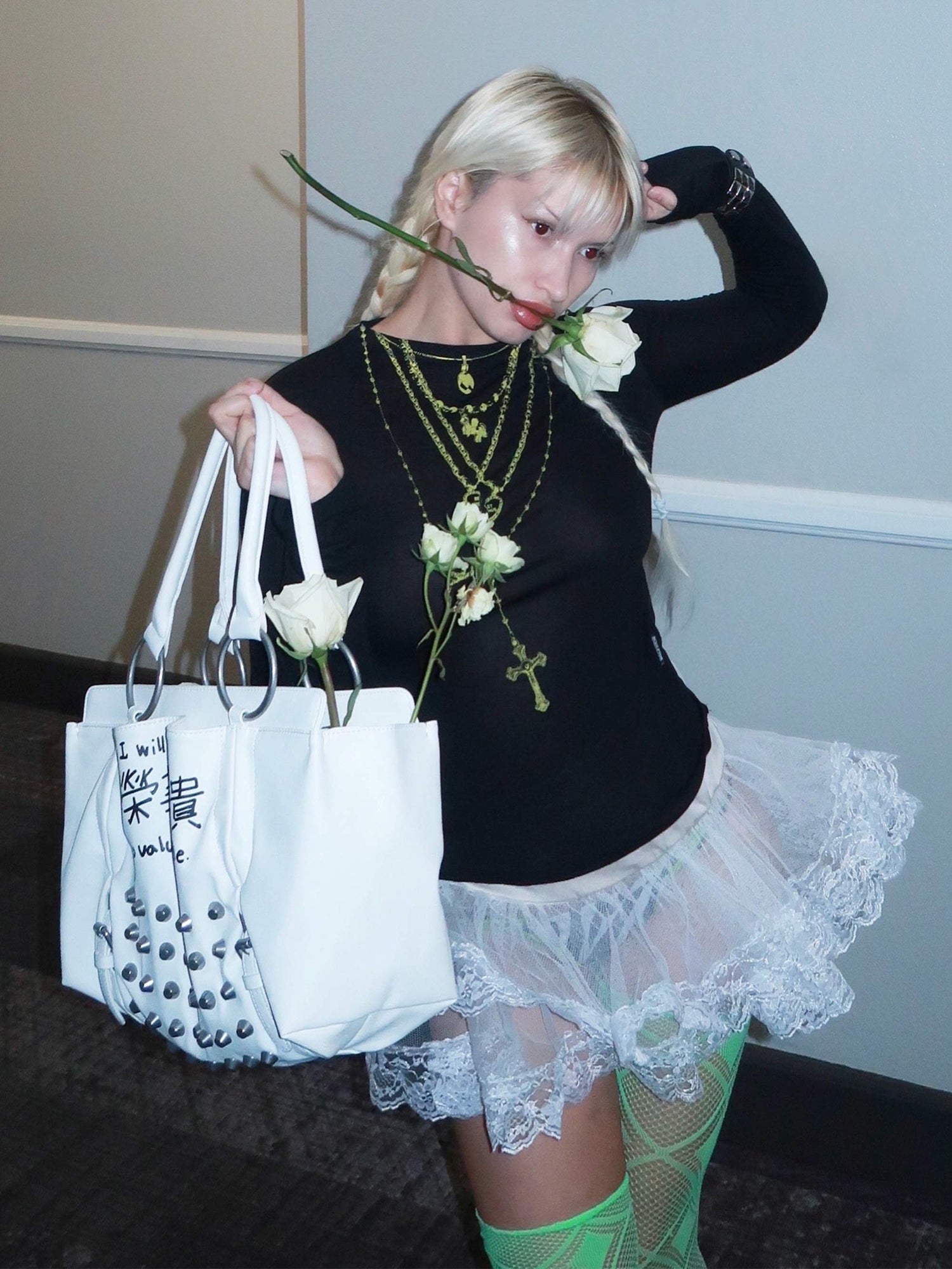 Faux Necklace Tee Black