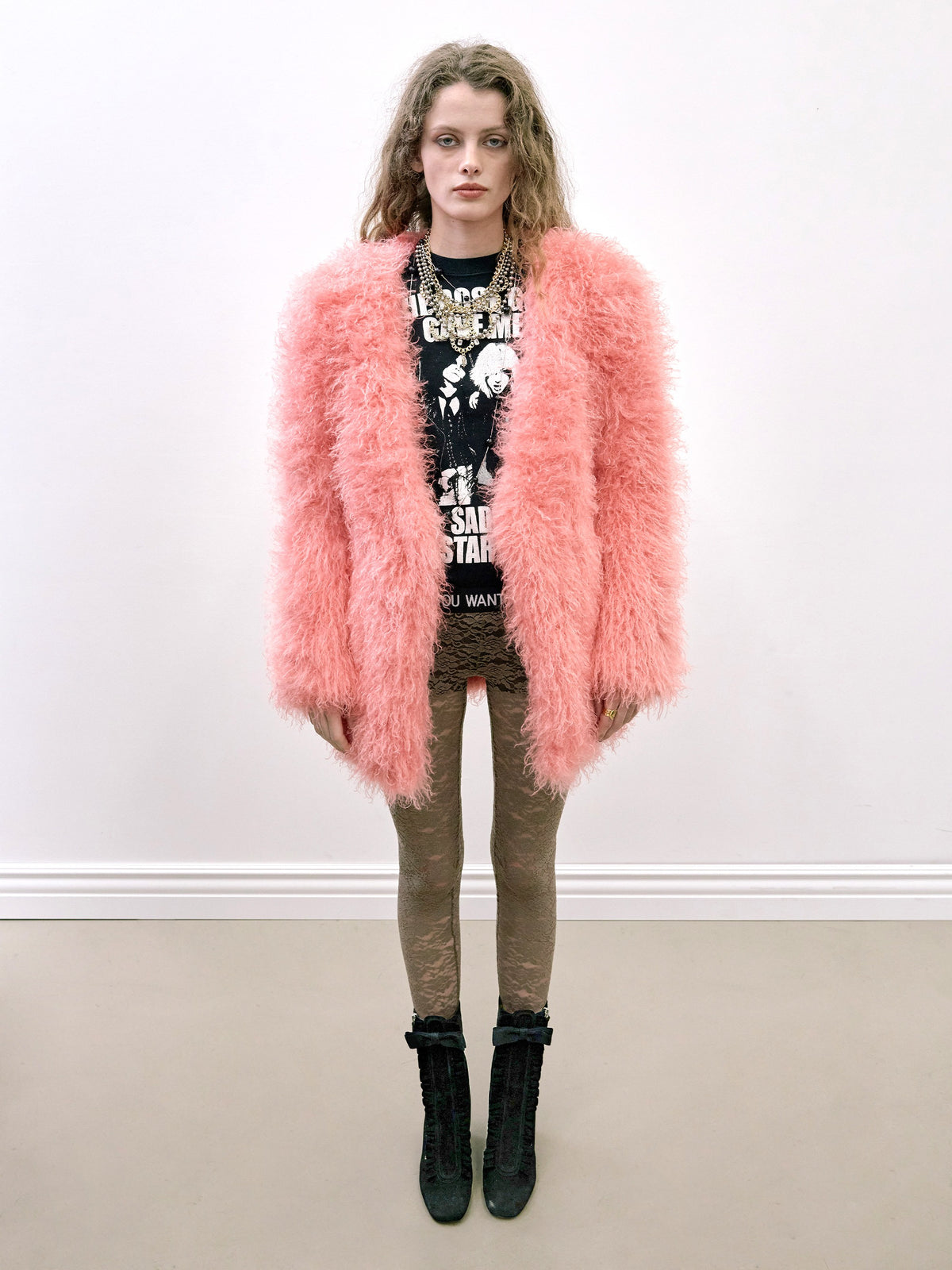 Faux Shaggy Fur Coat Pink