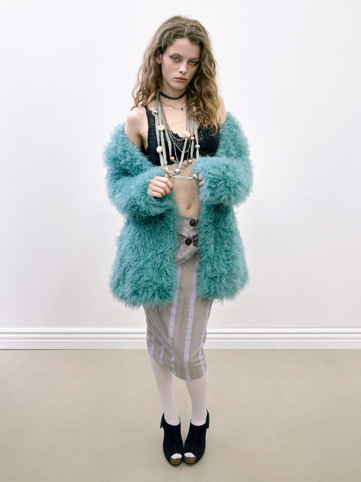 Faux Shaggy Fur Coat Teal