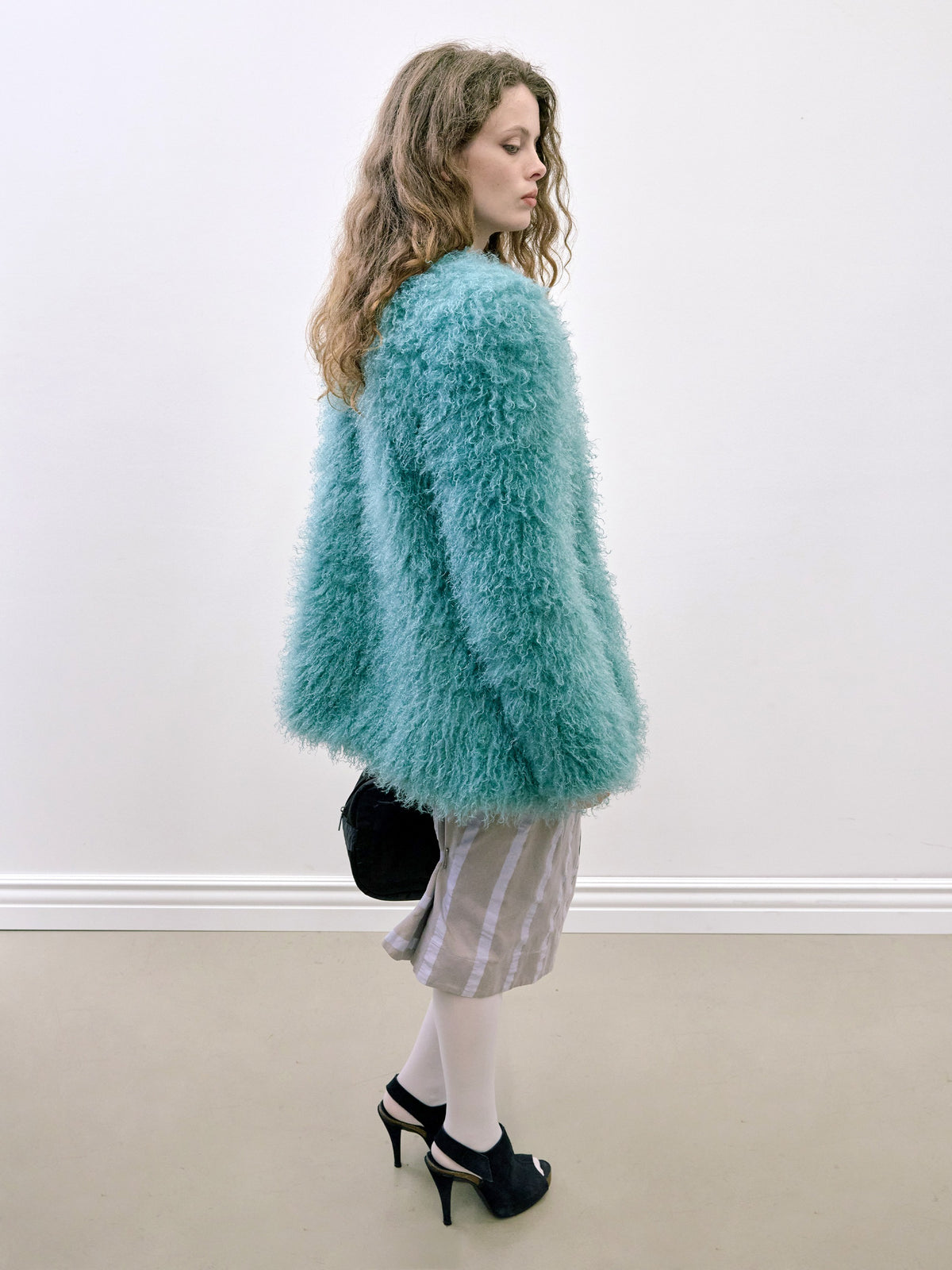 Faux Shaggy Fur Coat Teal