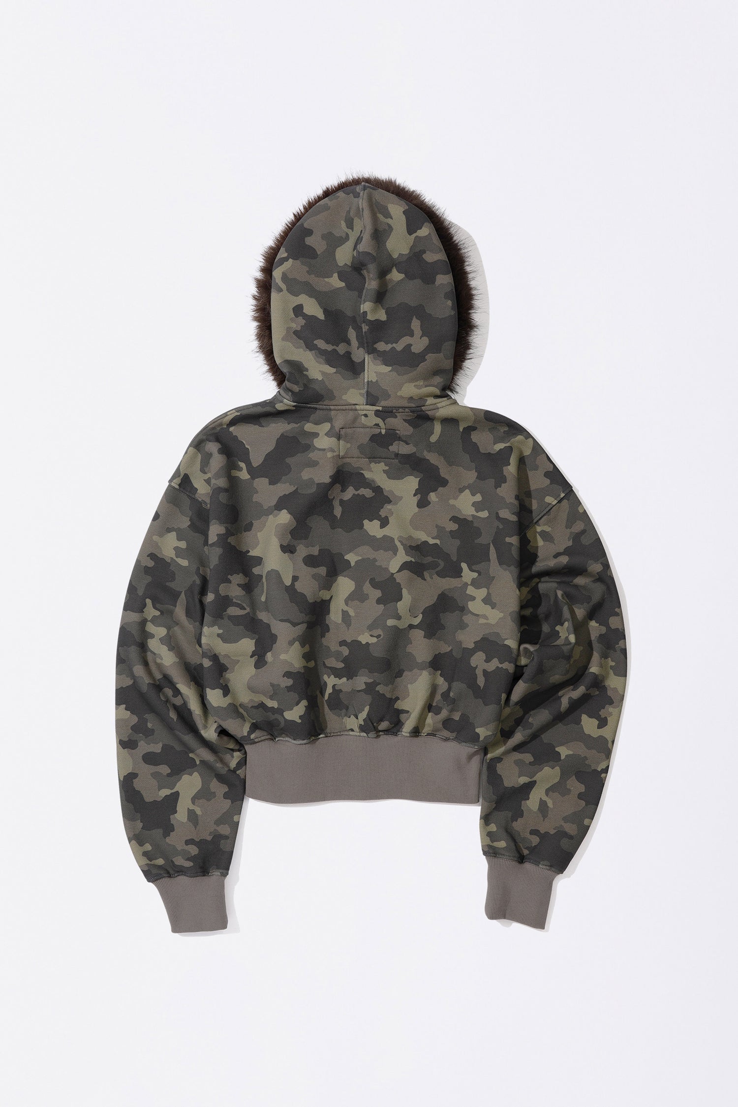 Faux Fur Trimming Hooded Zip-Up Forest Camo
