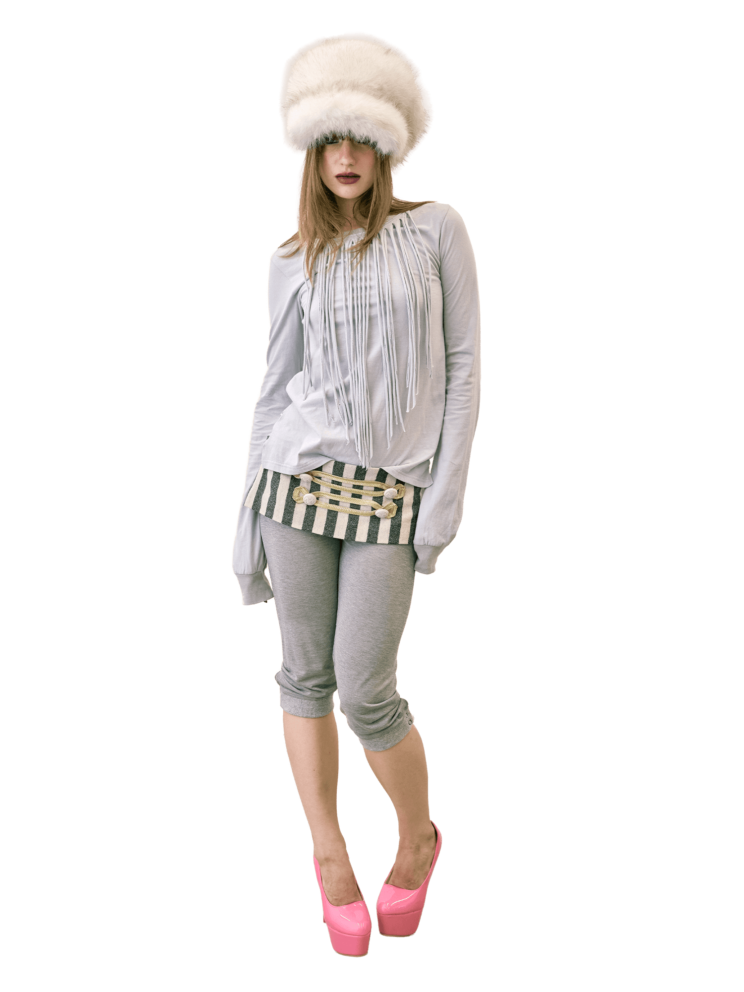 Fringe Sleeve Tee Stone