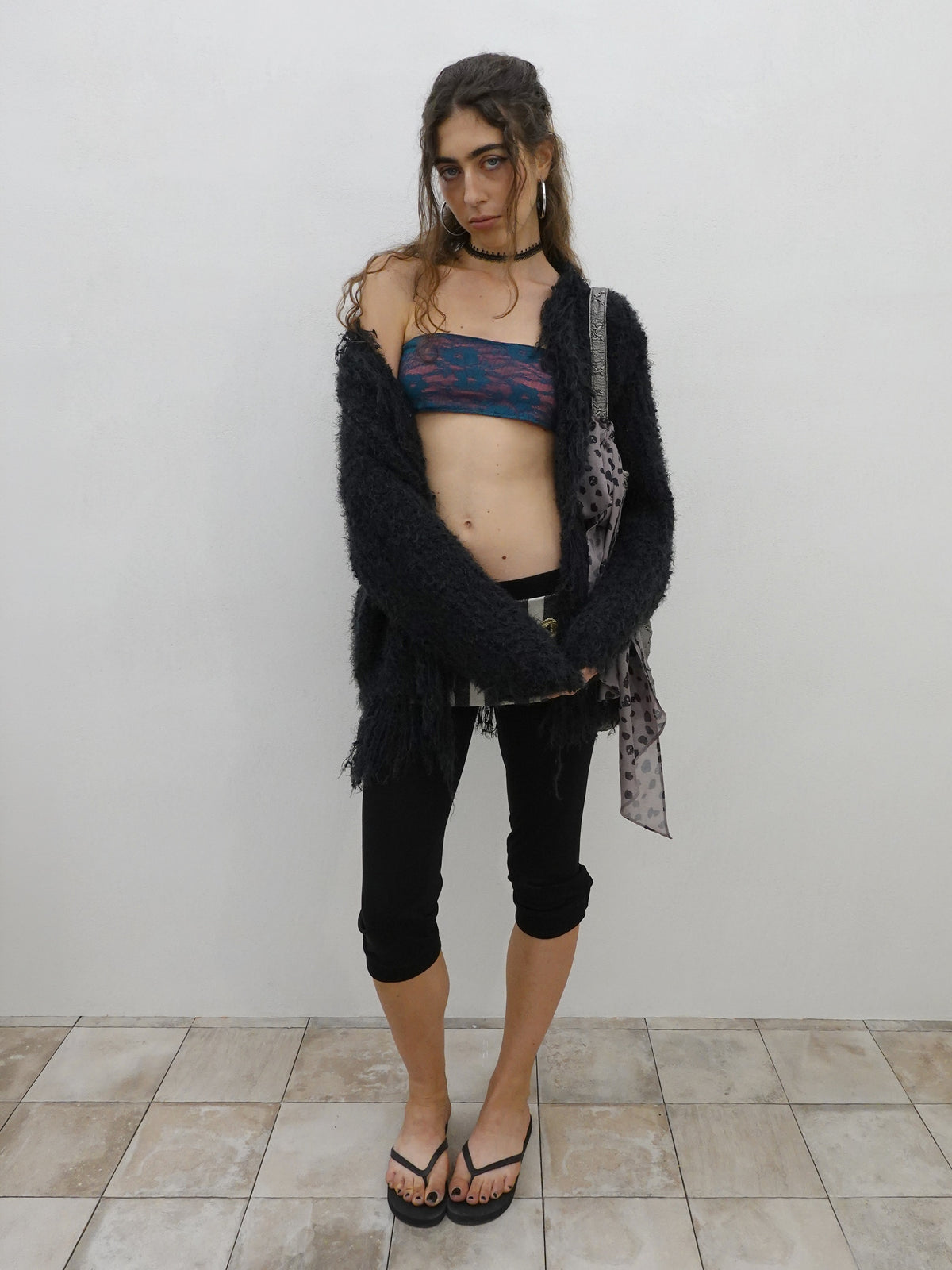 Fuzzy Fringe Cardigan Charcoal