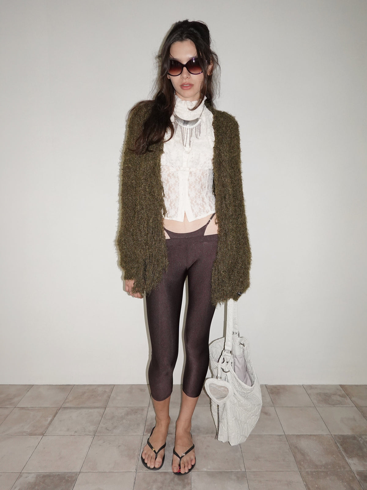 Fuzzy Fringe Cardigan Khaki
