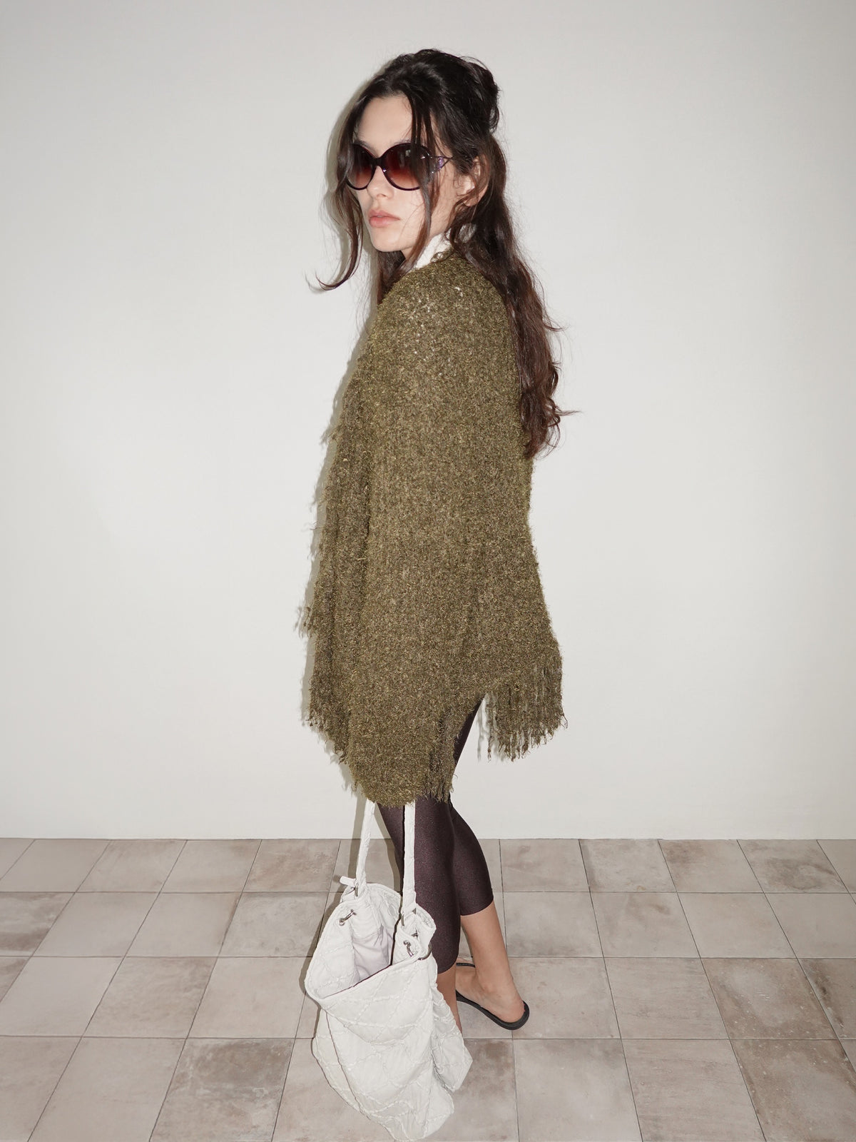 Fuzzy Fringe Cardigan Khaki
